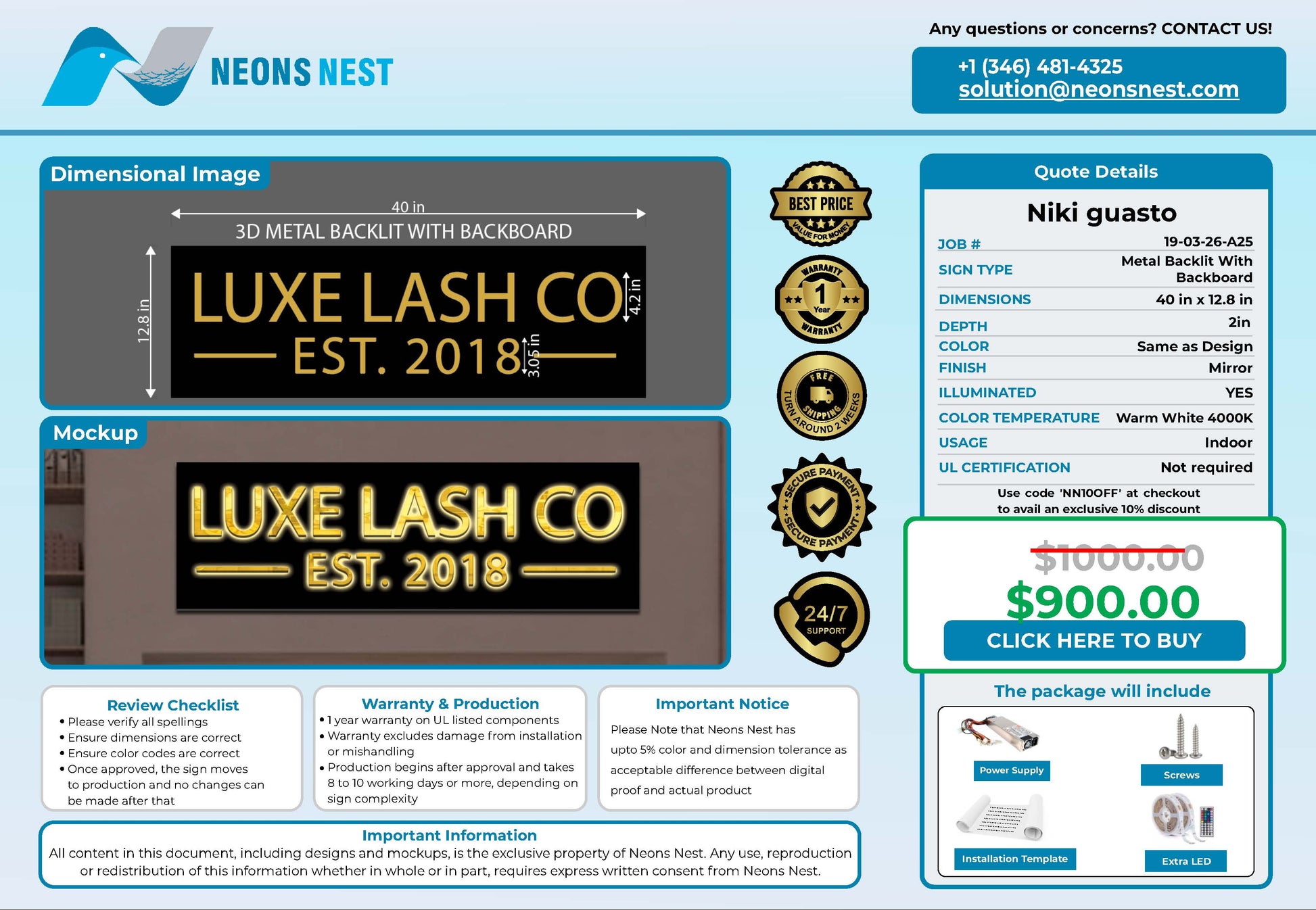 Luxe lash co 3D Metal backlit sign with black backboard - Neonsnest.com