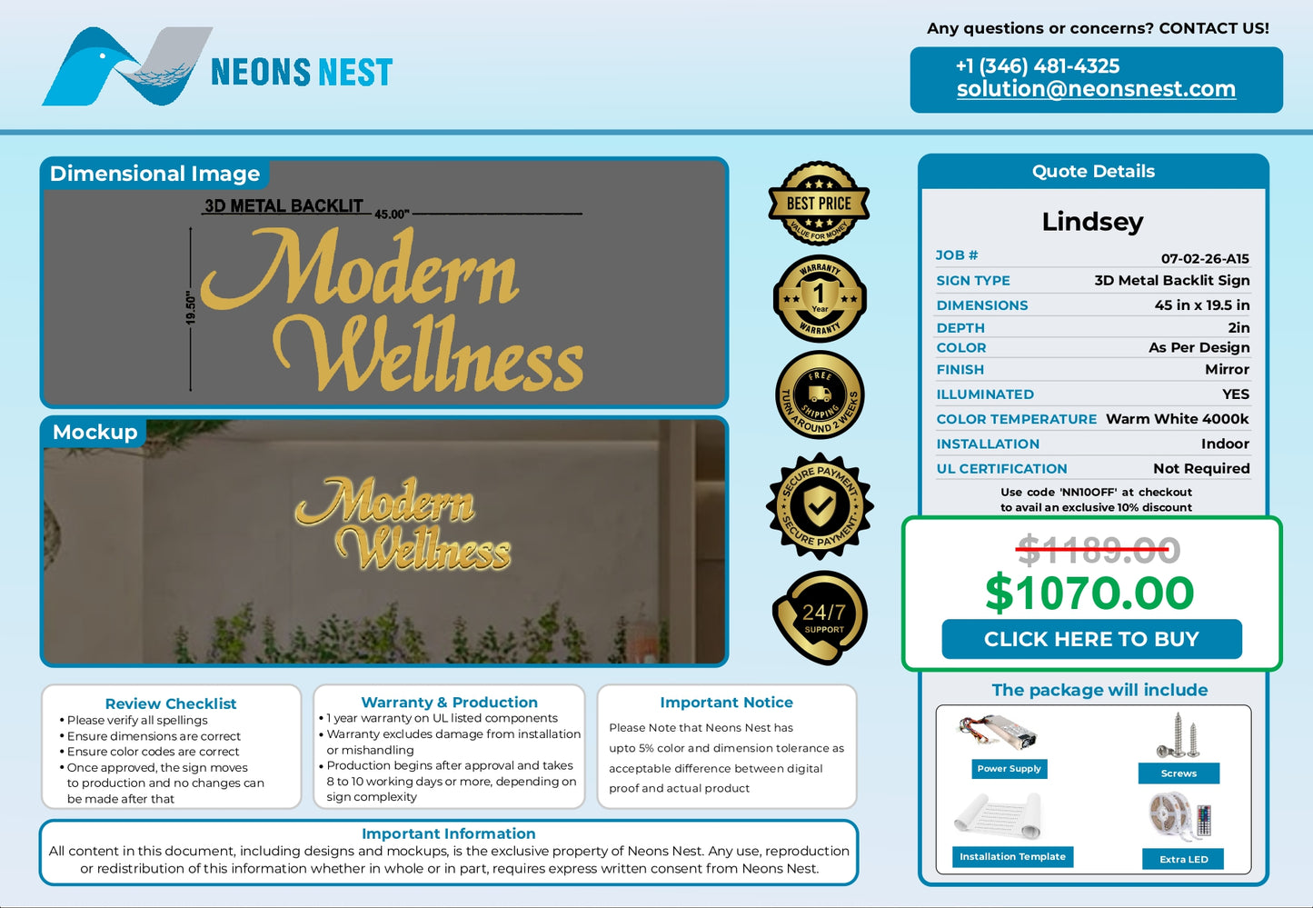 3D Metal Backlit Sign-Indoor-Modern Wellness - Neonsnest.com