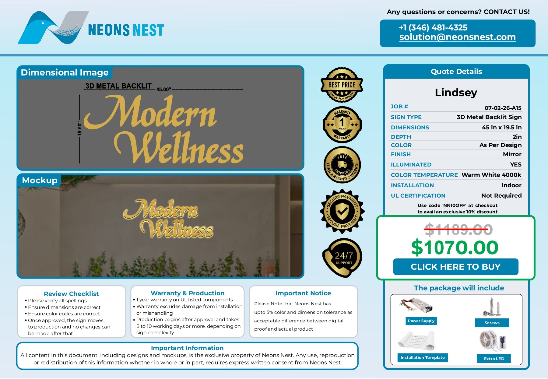 3D Metal Backlit Sign-Indoor-Modern Wellness - Neonsnest.com