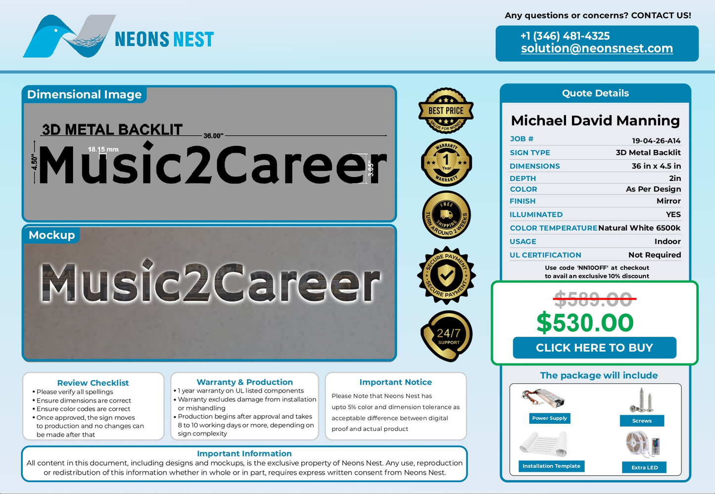 Music 2 Career- 3D Metal Back-lit Sign - Neonsnest.com