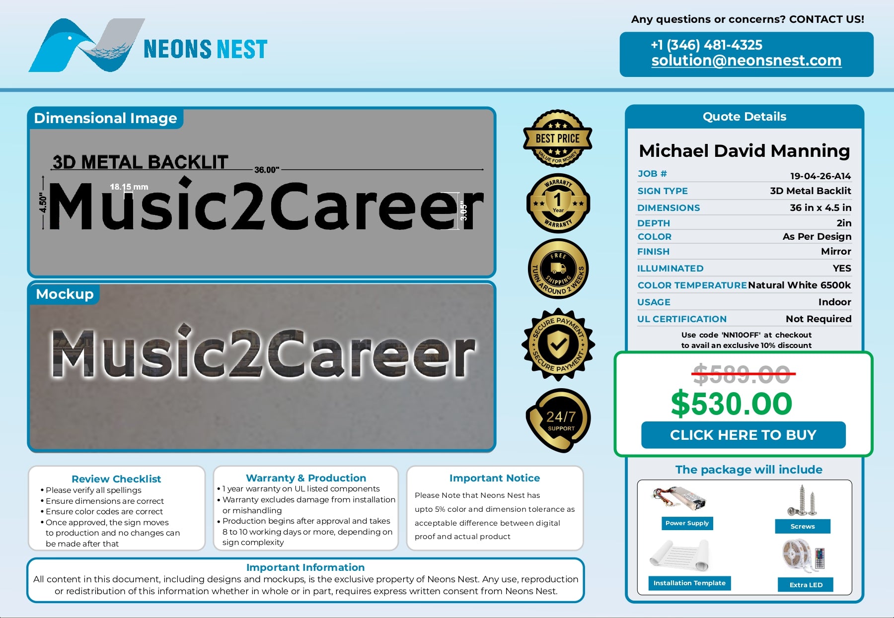 Music 2 Career- 3D Metal Back-lit Sign - Neonsnest.com