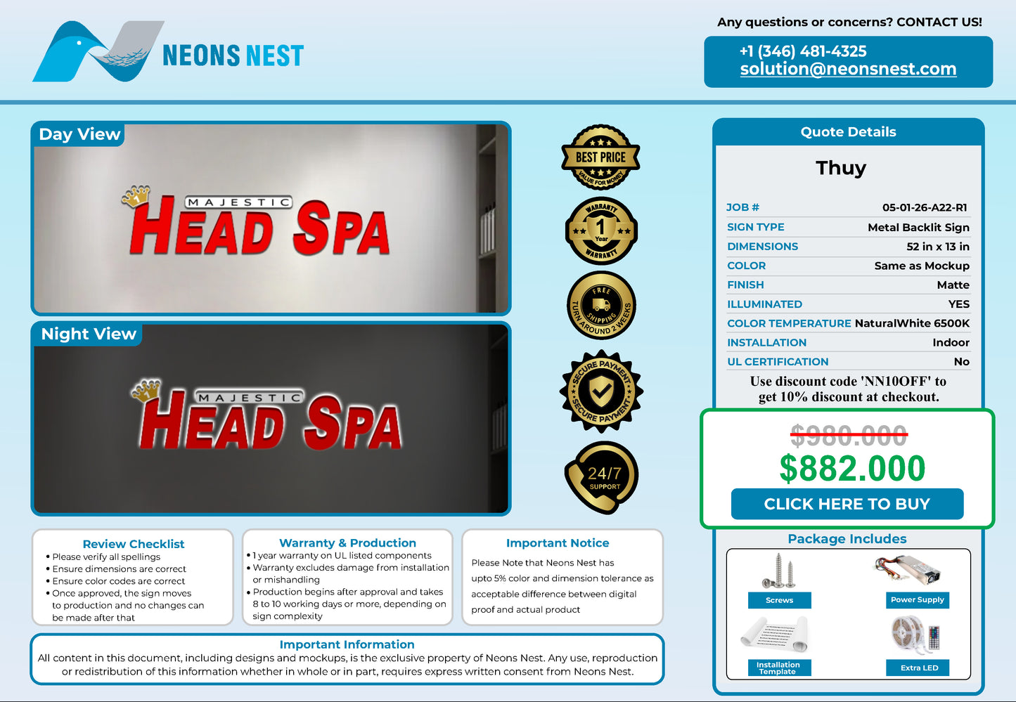Majestic Head Spa 3D Metal Backlit Sign
