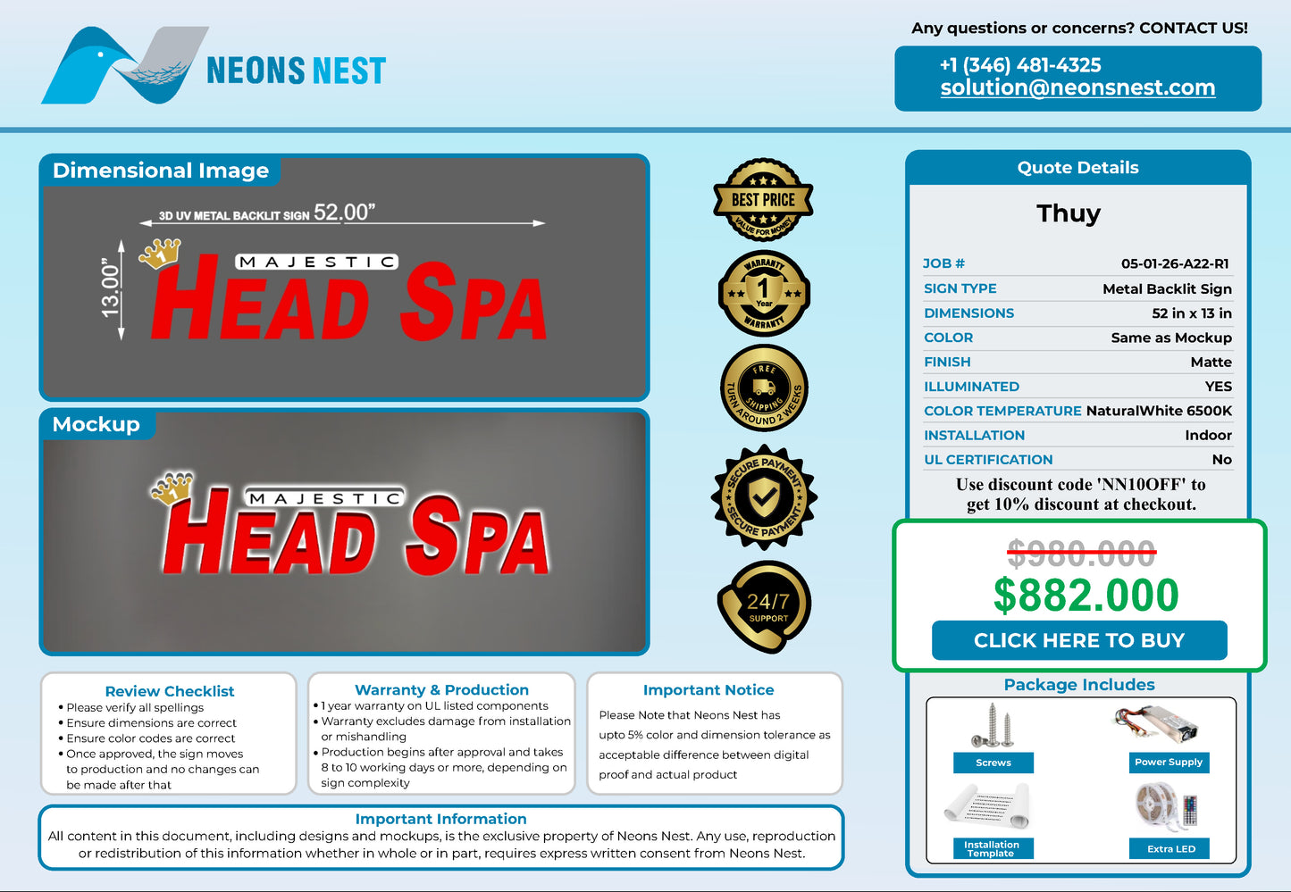 Majestic Head Spa 3D Metal Backlit Sign