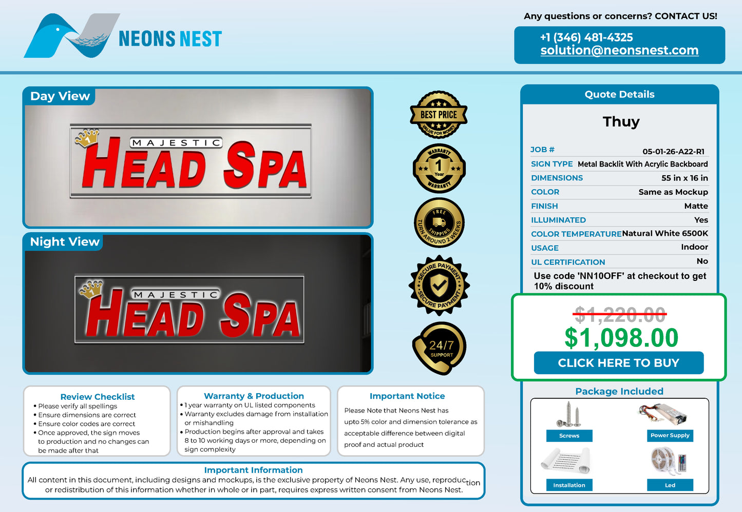 Majestic Head Spa Metal Backlit Sign