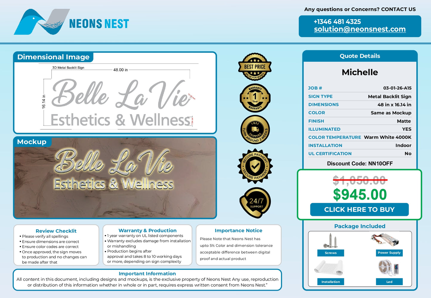 Belle La Vie Metal Backlit Sign - Neonsnest.com