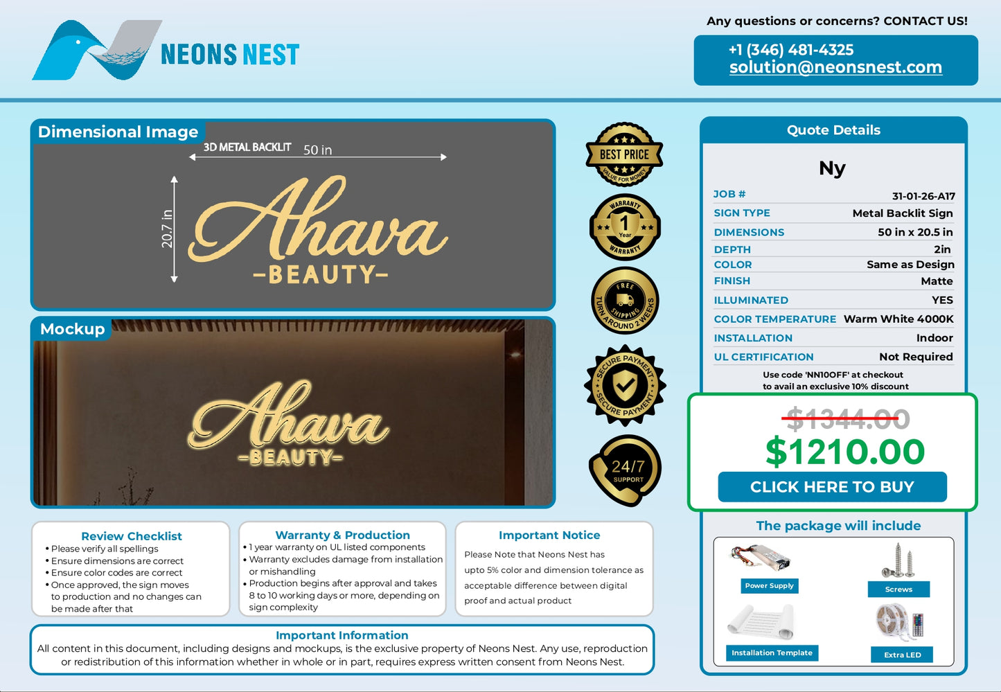 3D Metal Back-lit Sign-Ahava Beauty