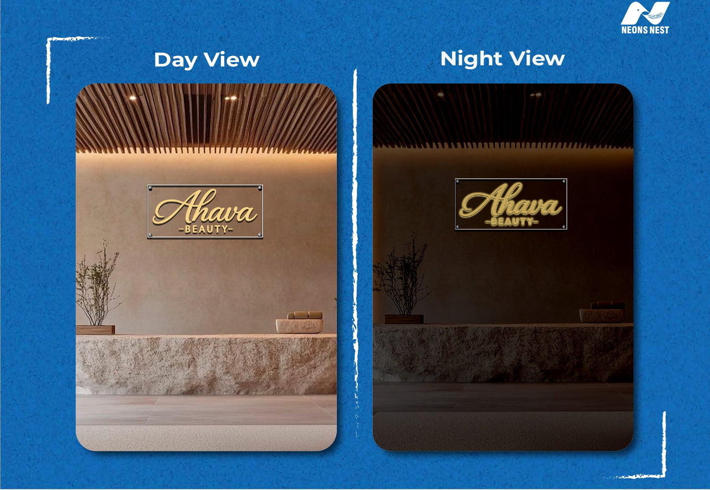 3D Metal Backlit With Acrylic Backboard-Ahava Beauty