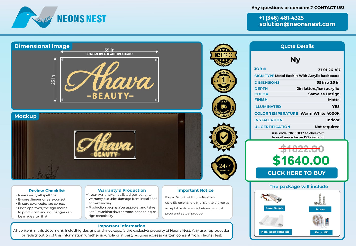 3D Metal Backlit With Acrylic Backboard-Ahava Beauty