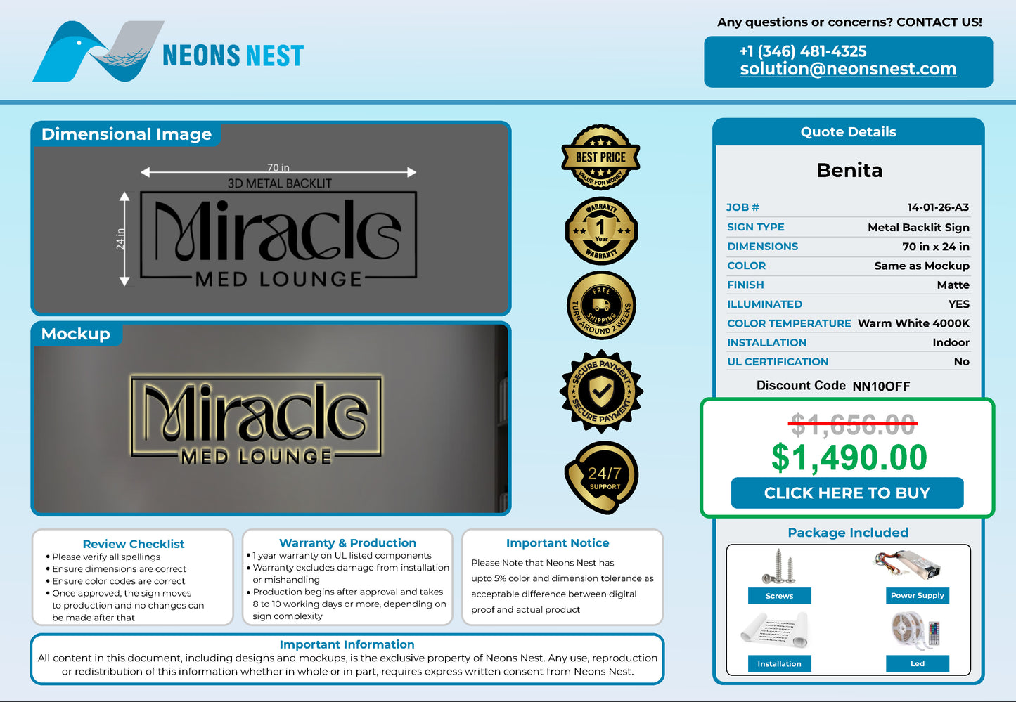 Miracle Med Lounge 3D Metal Back-Lit