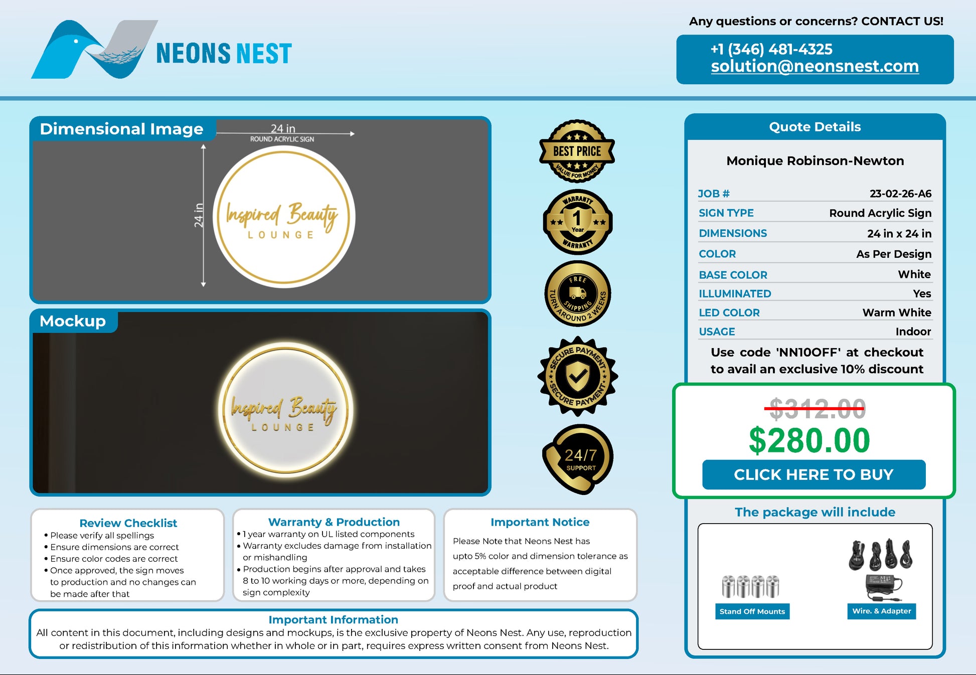 Inspired Beauty Lounge Round Acrylic Sign - Neonsnest.com