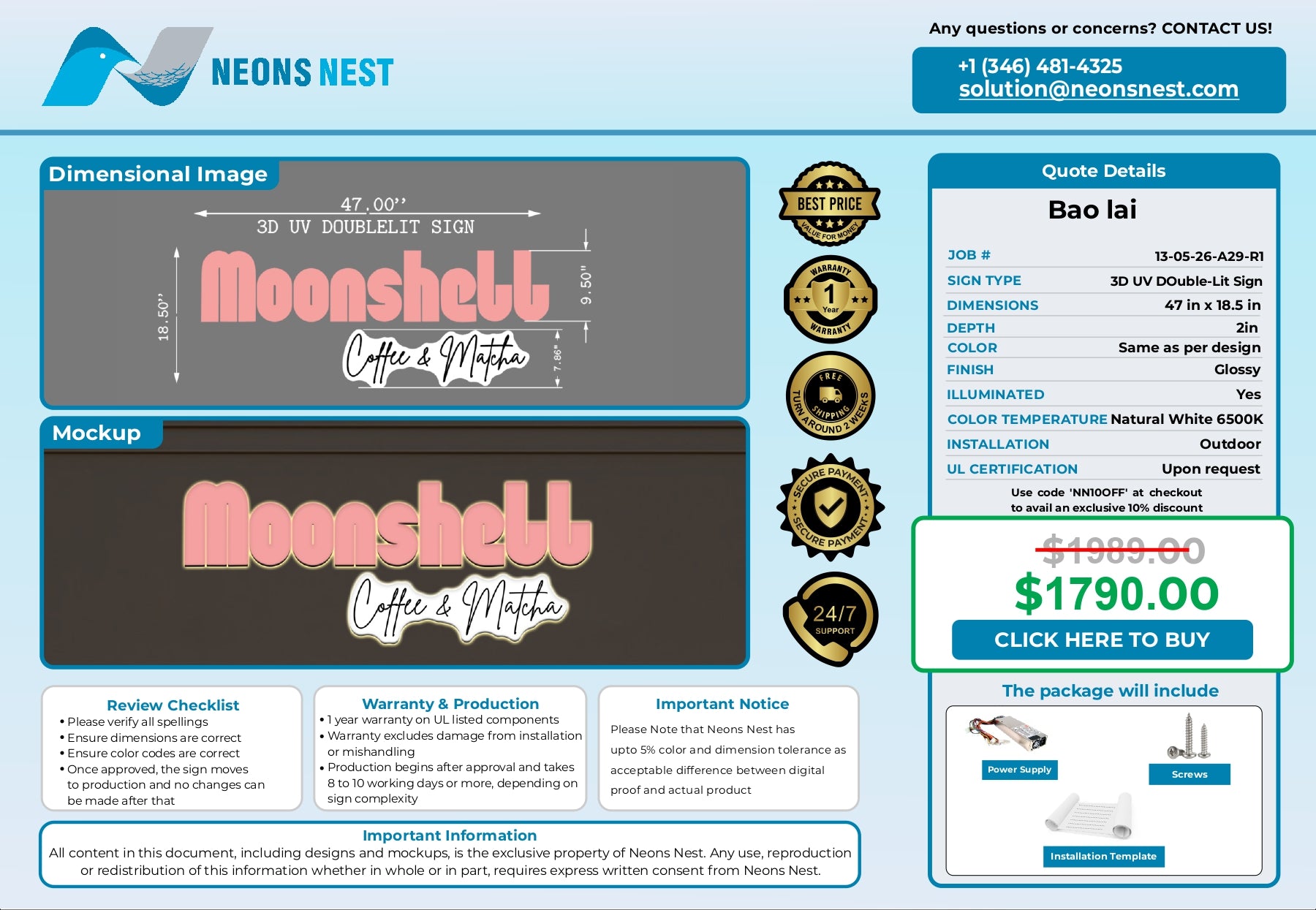 3D UV Double Lit Sign-Moonshell - Neonsnest.com