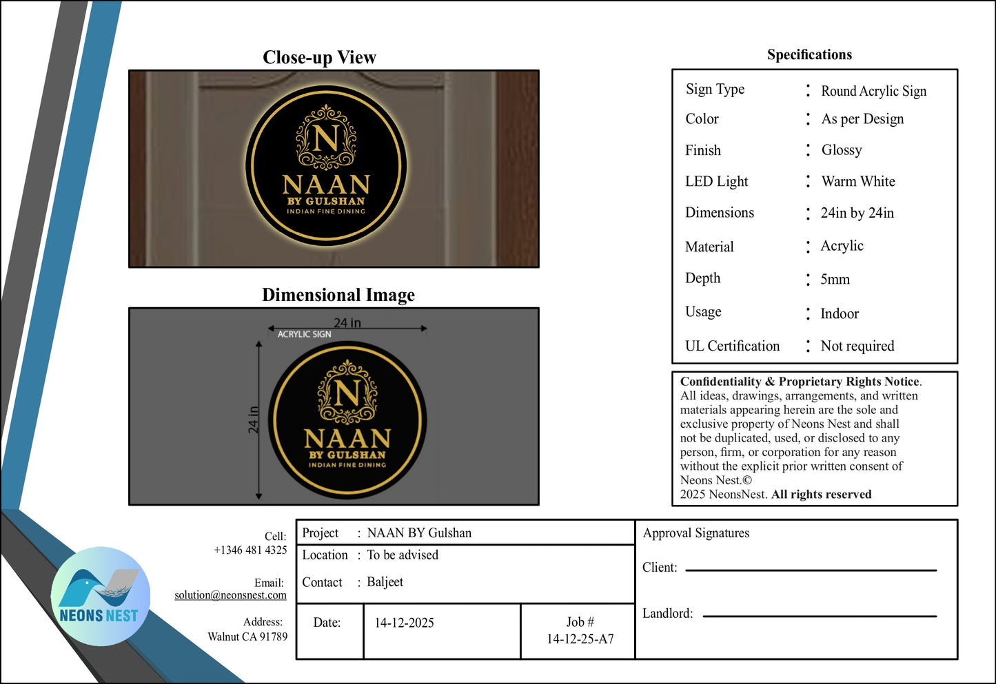 Round Acrylic Sign-Naan By Gulshan - Neonsnest.com
