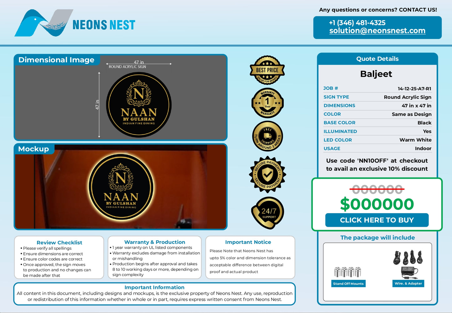 Round Acrylic Sign- Naan By Gulshan - Neonsnest.com
