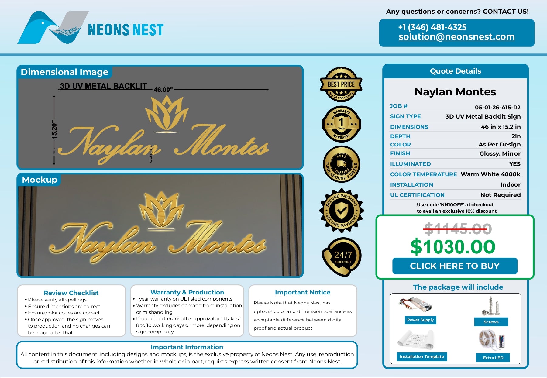 3D UV Metal Backlit Sign-Naylan Montes wellness Spa - Neonsnest.com