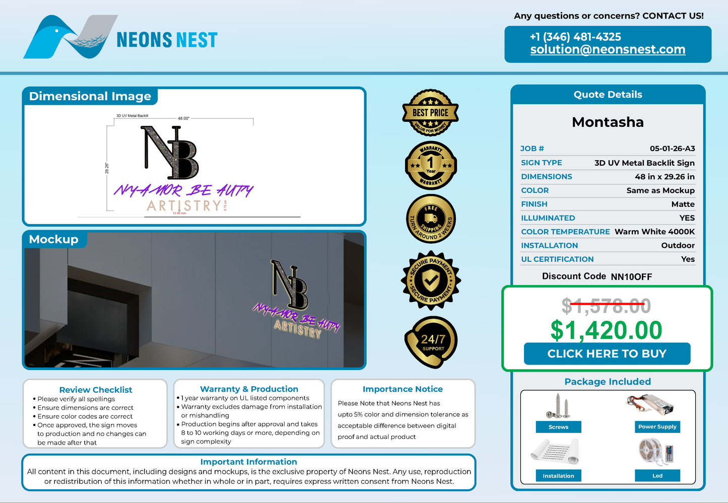 Nyamor Beauty Artistry 3D Metal Backlit Sign - Neonsnest.com