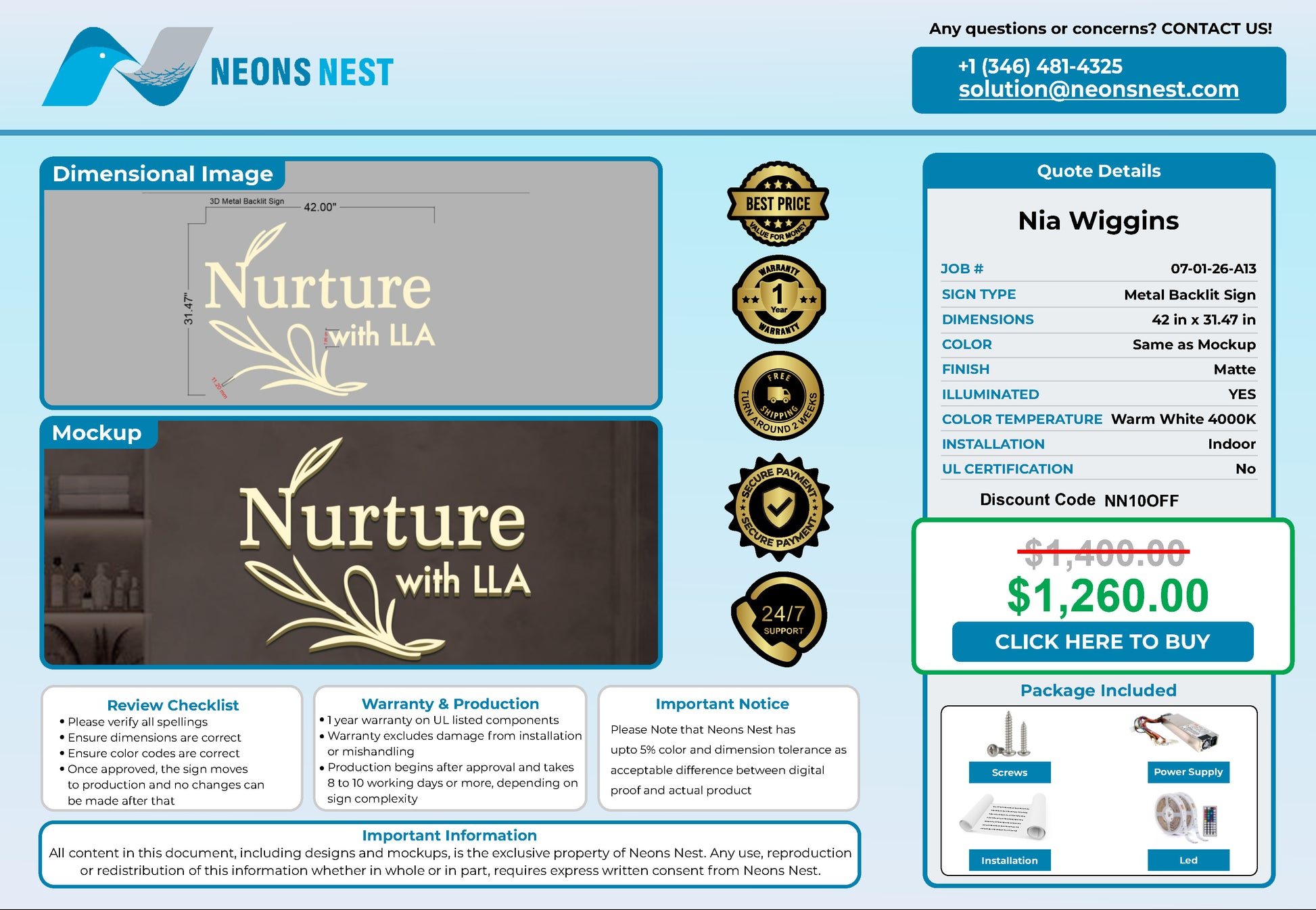 Nurture with LLA 3D Metal Back-Lit - Neonsnest.com