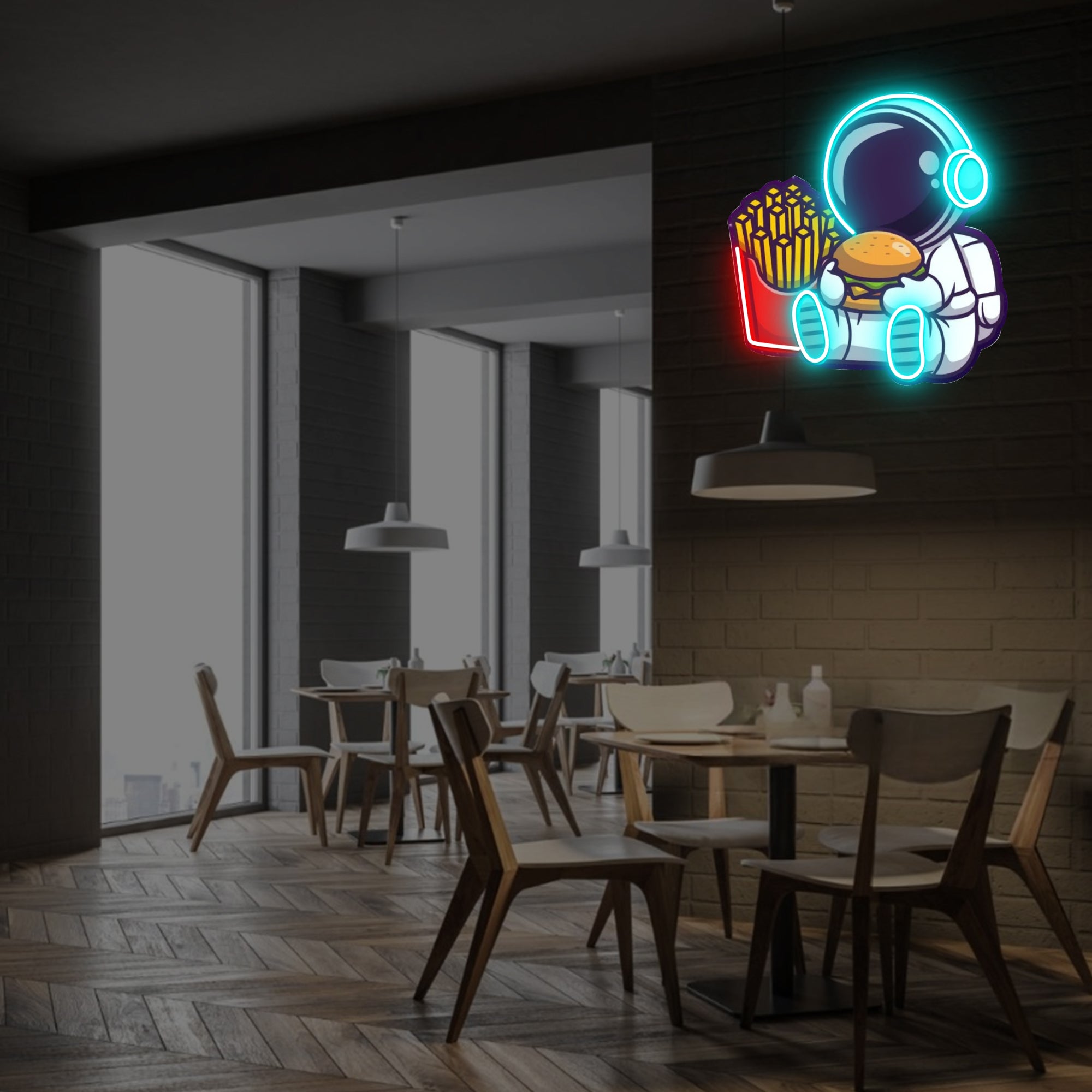 Neon Astronaut Sign LED Wall Light with Burger