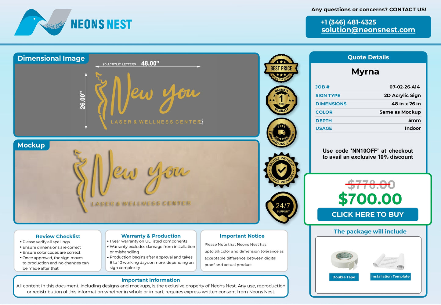 AD Acrylic Sign-Indoor-New You Laser & Wellness Center - Neonsnest.com
