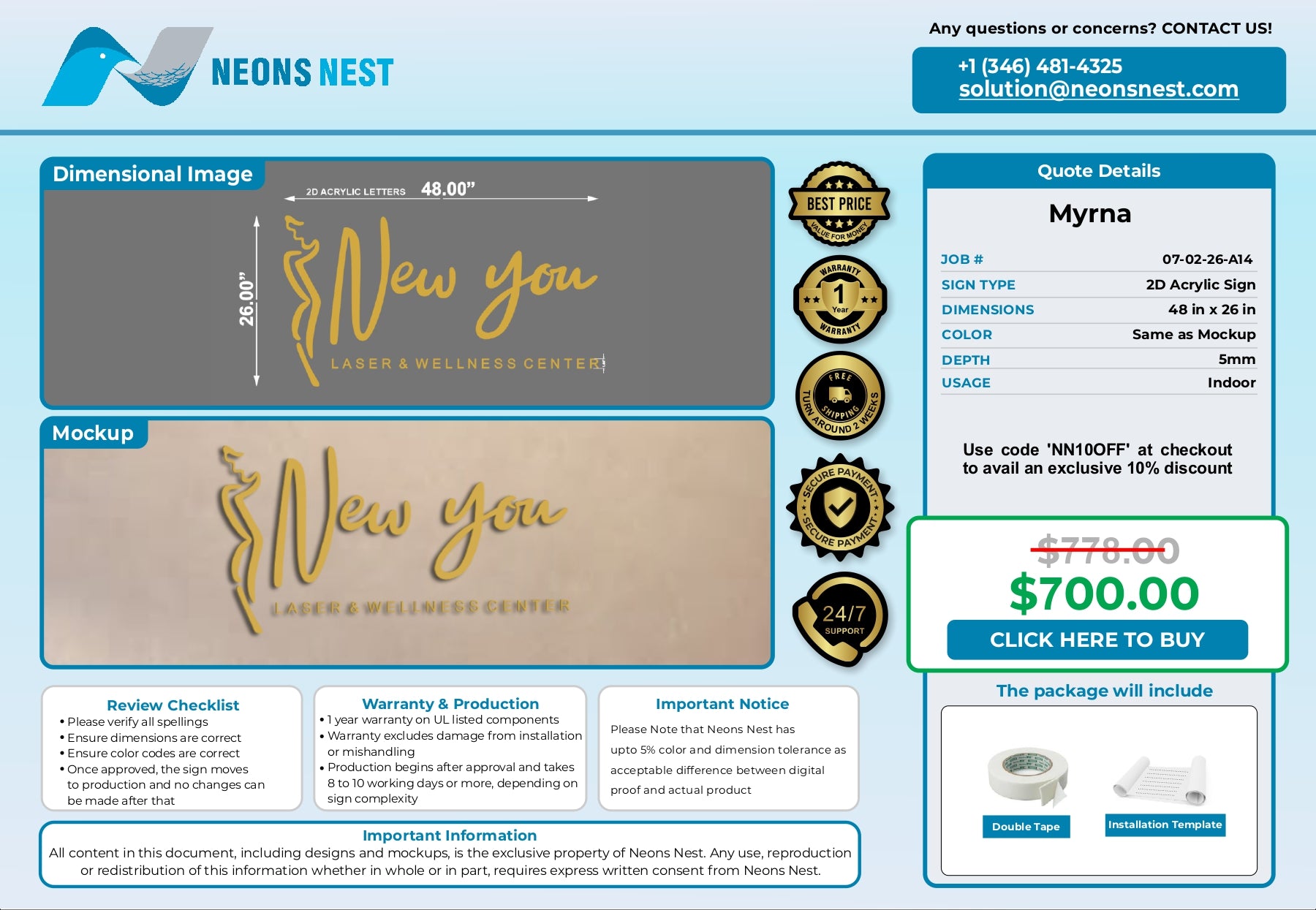 AD Acrylic Sign-Indoor-New You Laser & Wellness Center - Neonsnest.com