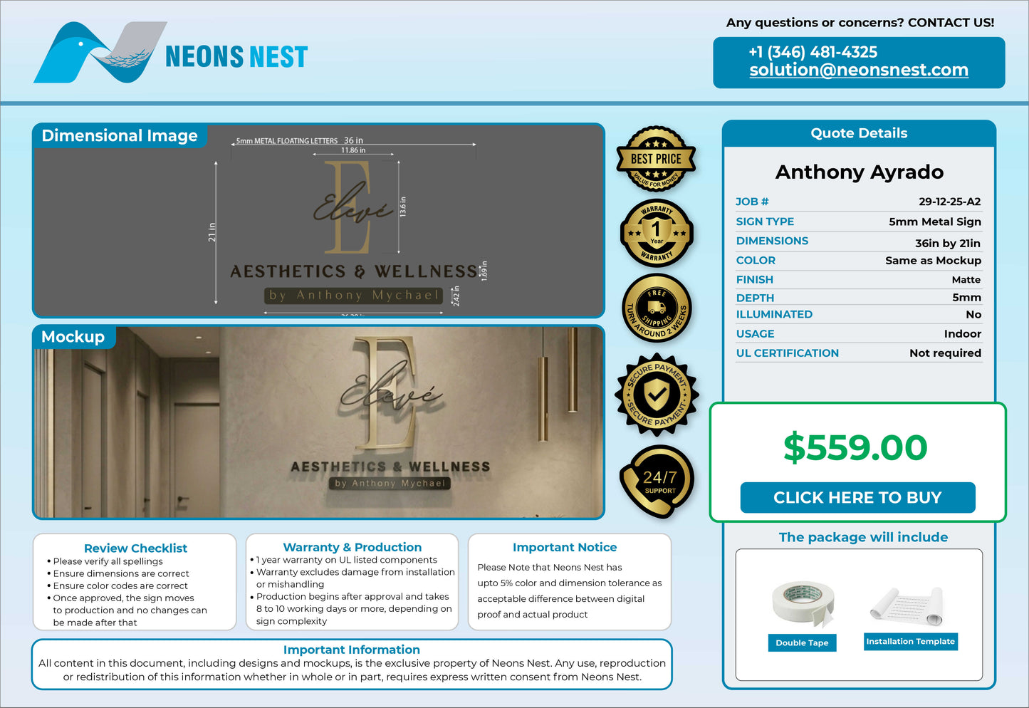 Elevé Aesthetics and Wellness Metal Sign - Neonsnest.com