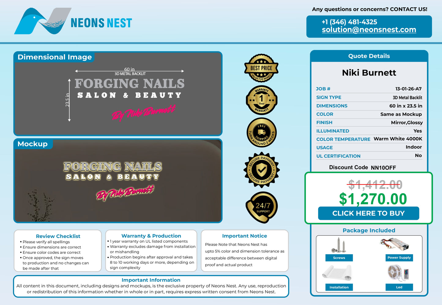 Forging Nails Salon & Beauty 3D Metal Backlit