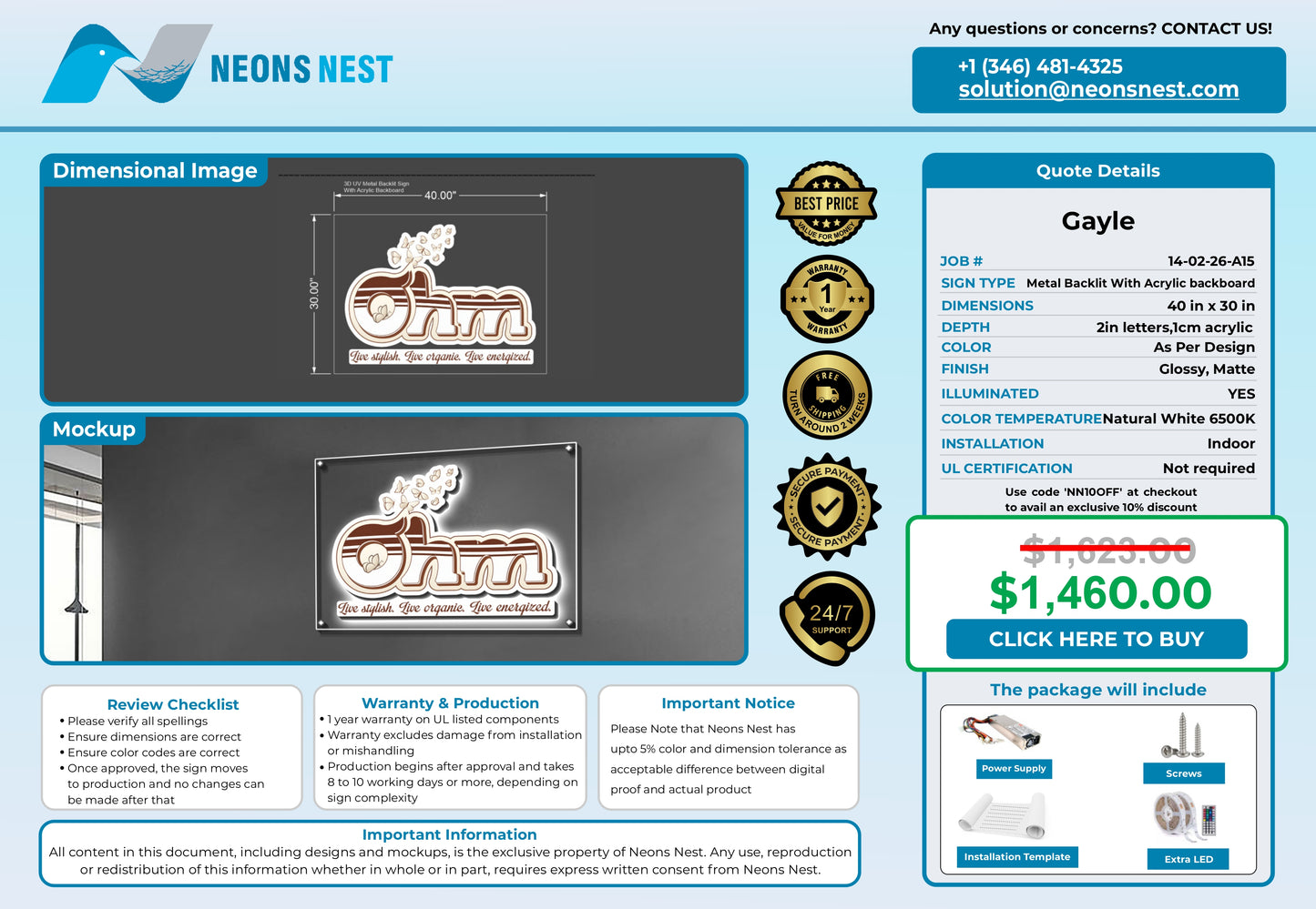 Ohm Lifestyle Center 3D Metal Back-Lit - Neonsnest.com