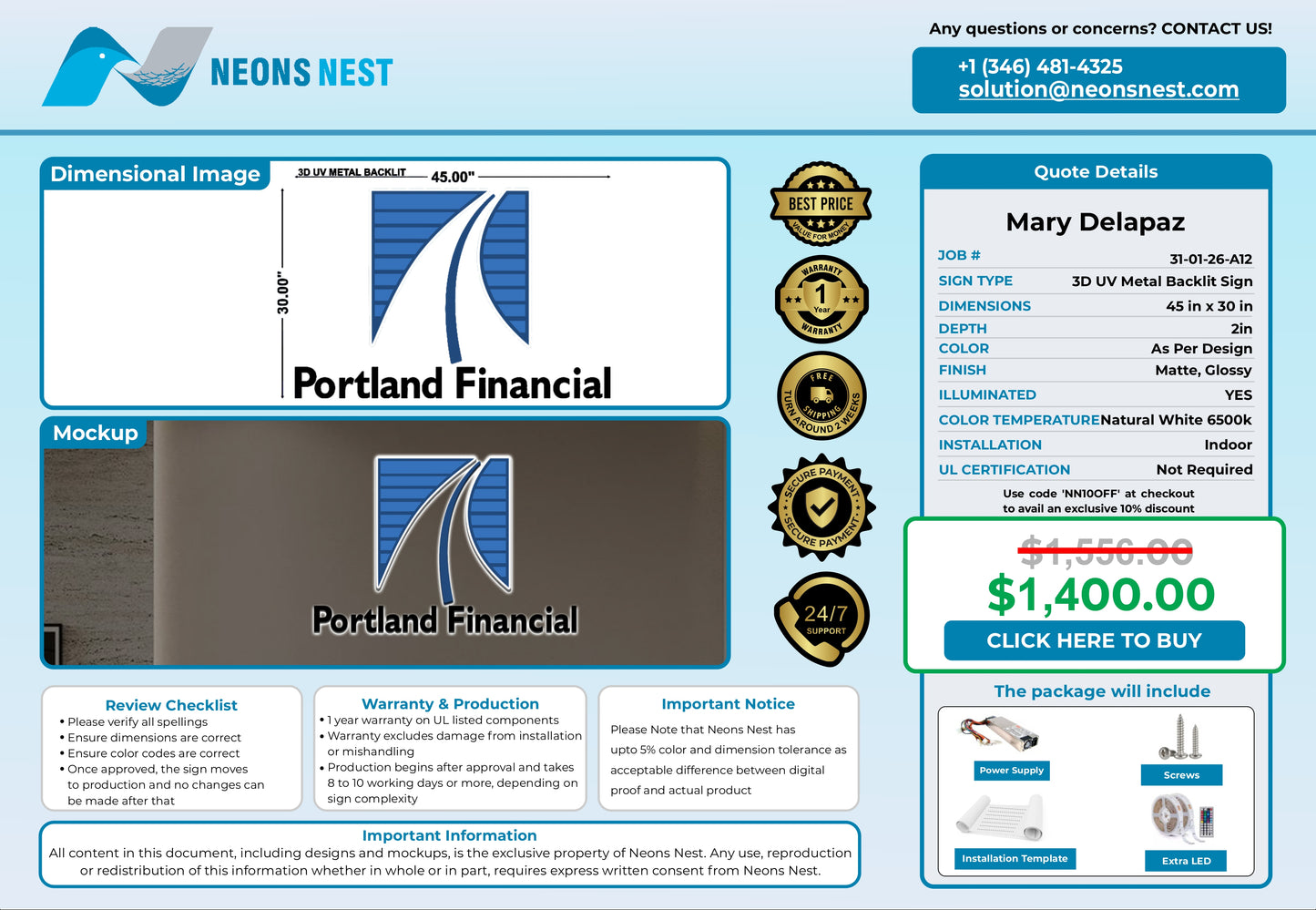 DBA Portland Financial 3D Metal Back-Lit