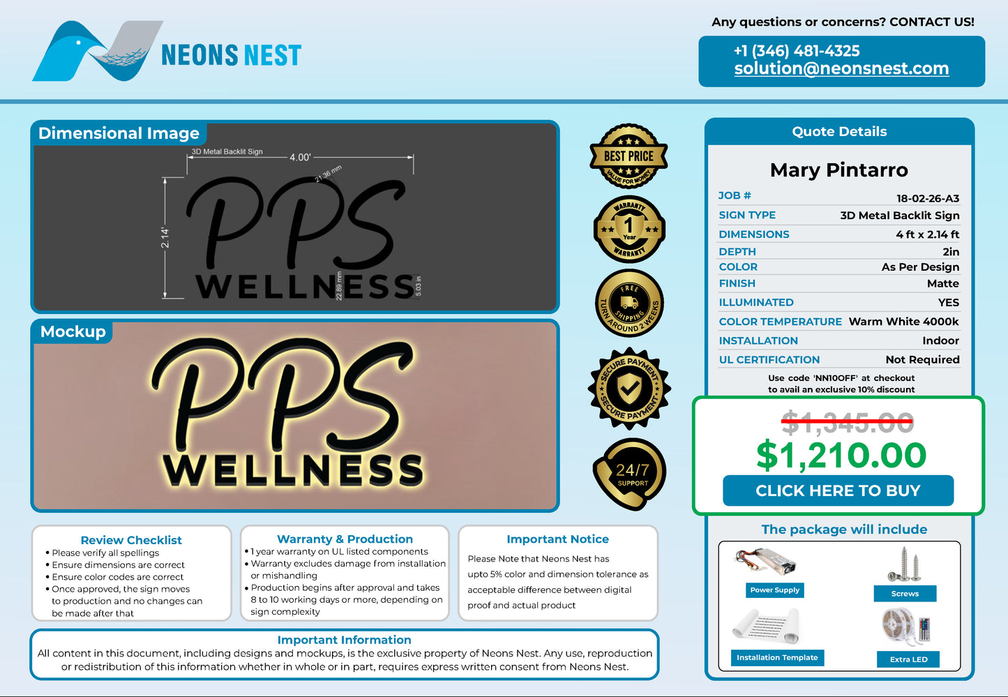 PPS Wellness 3D Metal Back-Lit - Neonsnest.com