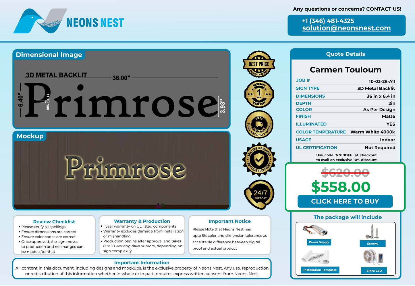 Pimrose 3D Metal Backlit