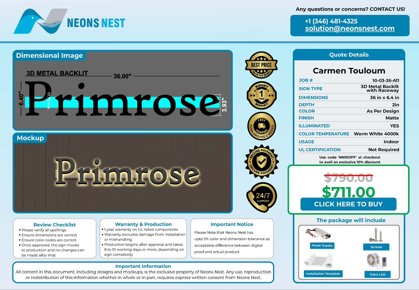 Pimrose 3D Metal Backlit