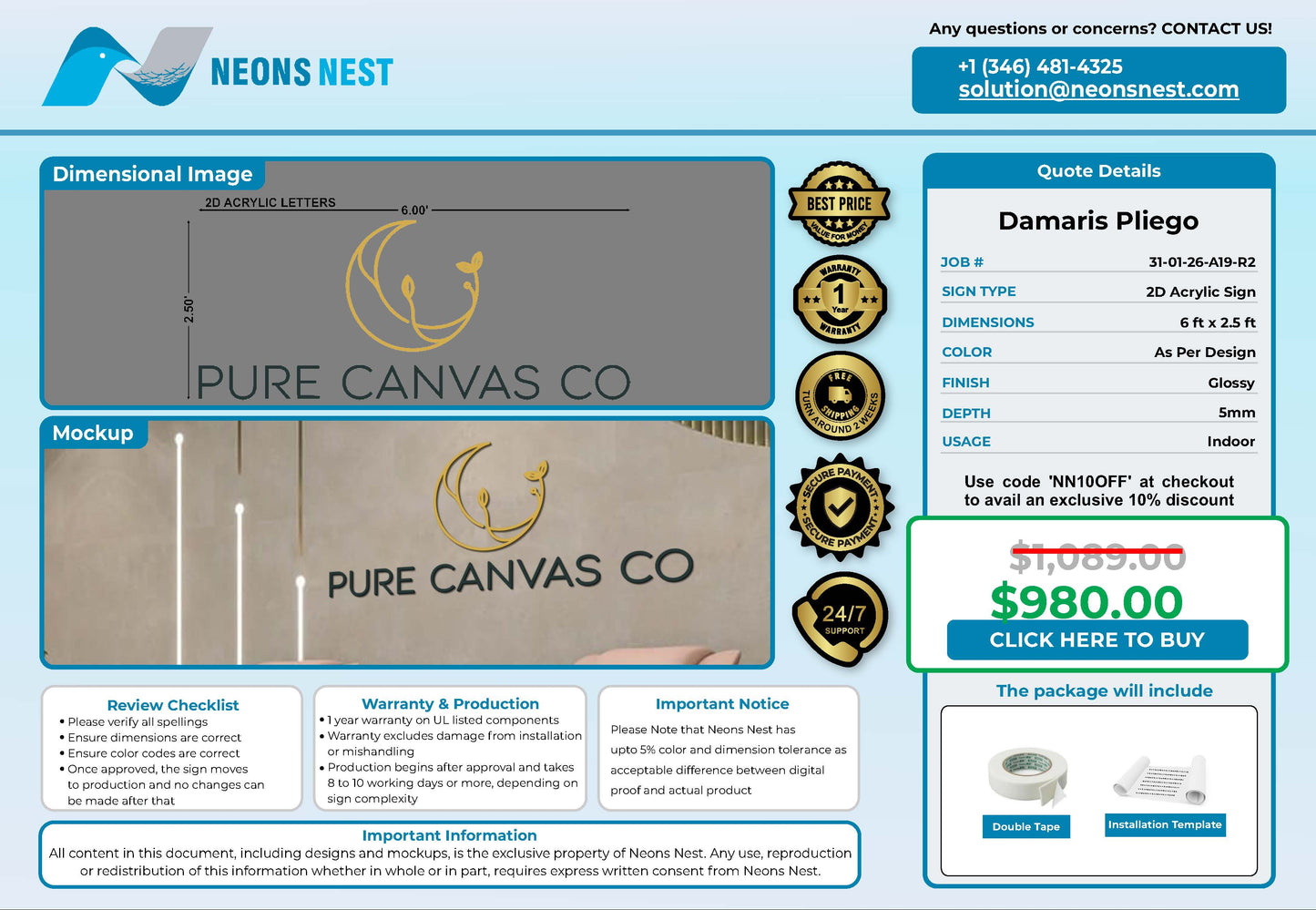 Pure Canvas Co 2D Acrylic Sign