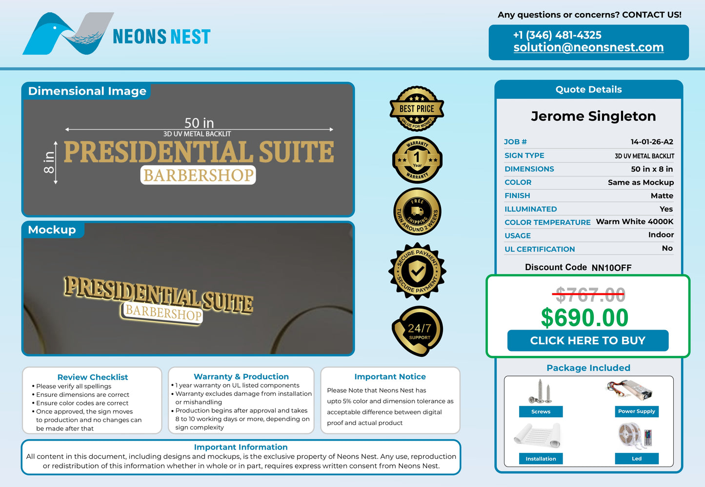 Presidential Suite barbershop 3D Metal Back-Lit