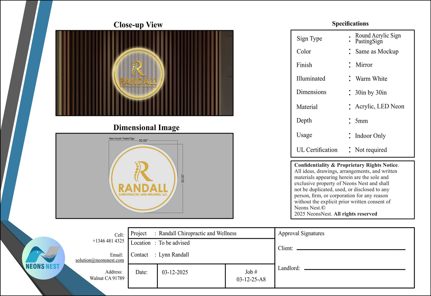 Randall Chiropractic and Wellness LLC Round Acrylic Sign - Neonsnest.com