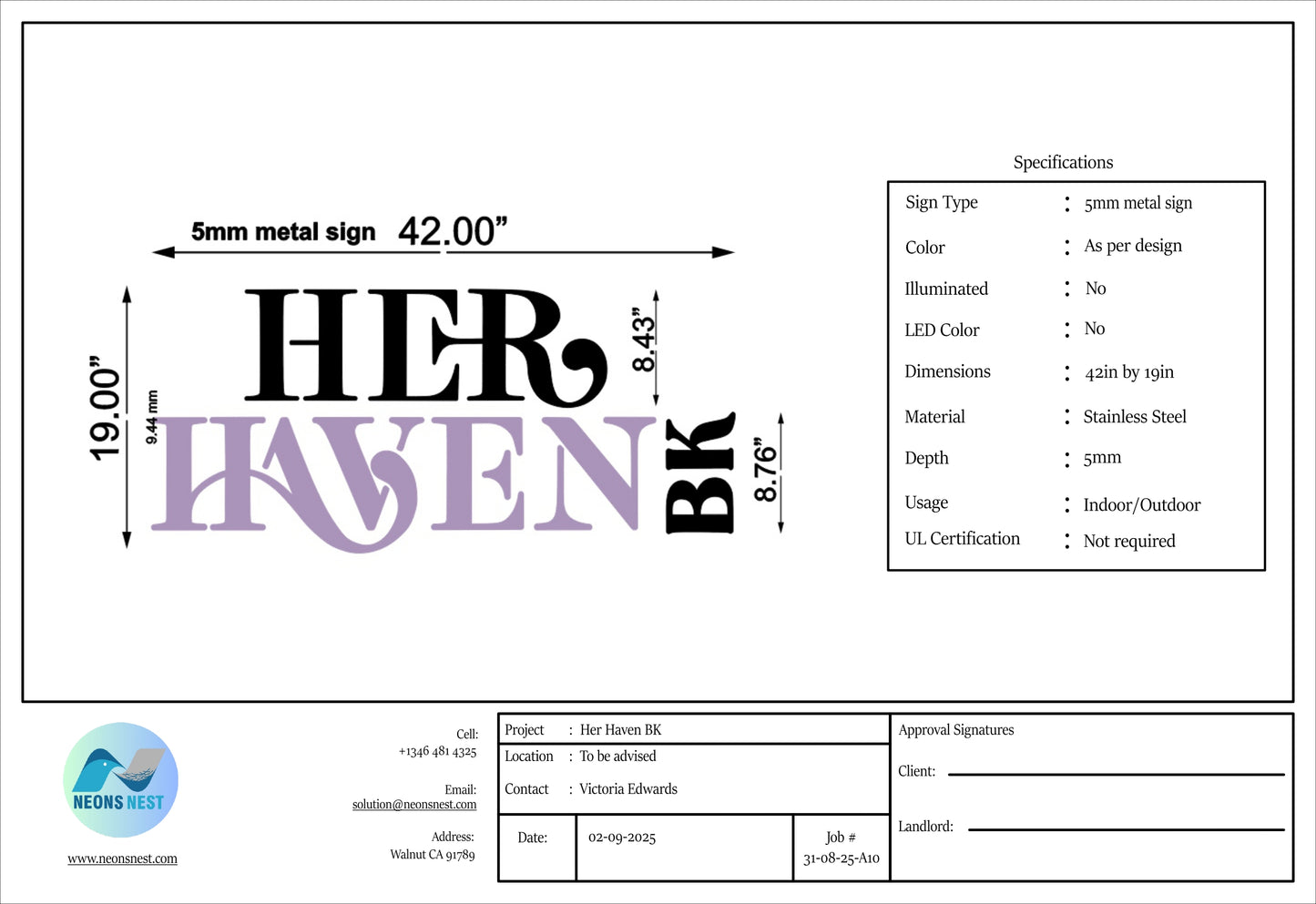 HER HAVEN BK Signs