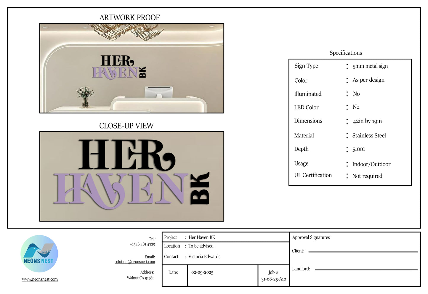 HER HAVEN BK Signs
