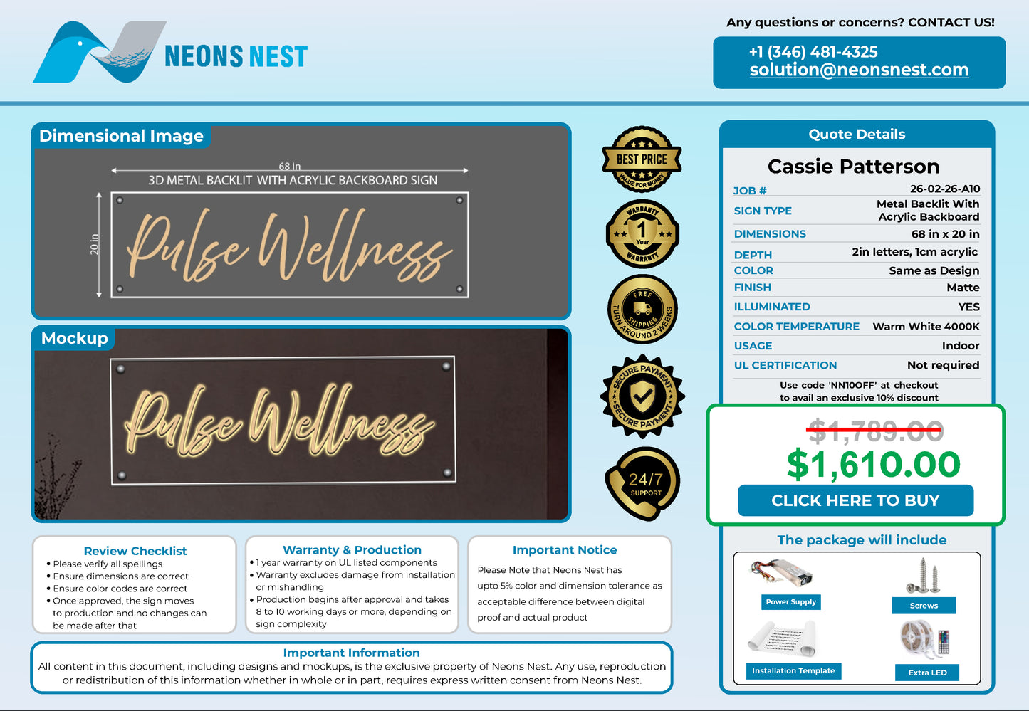Pulse Wellness 3D Metal Back-Lit - Neonsnest.com