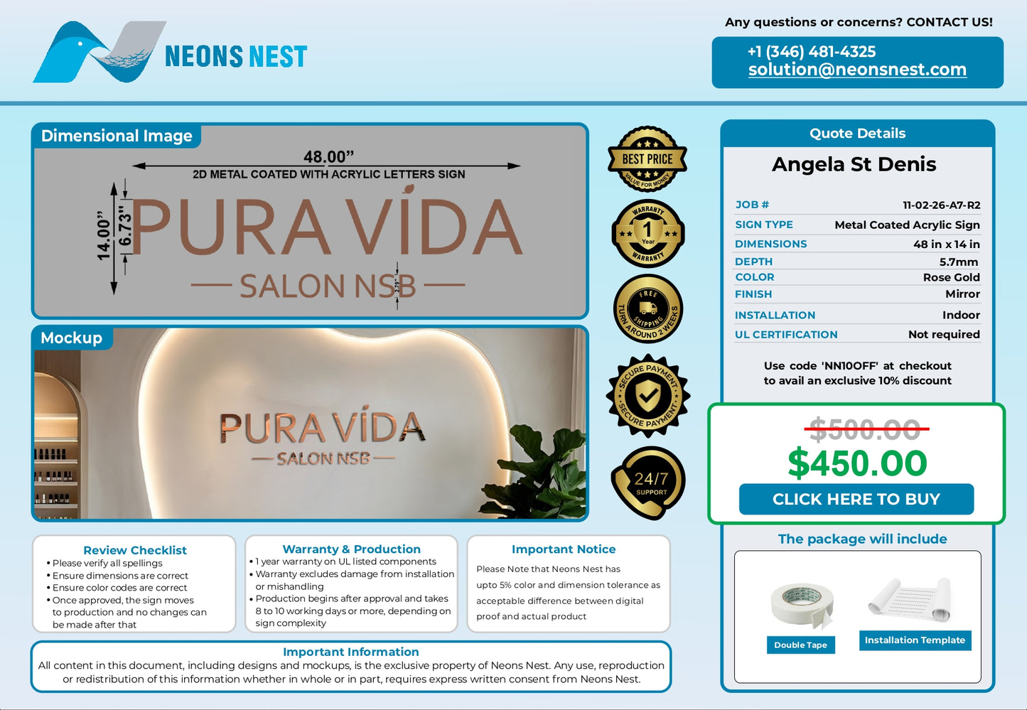 Metal Coated Acrylic Letters-PURA VIDA SALON - Neonsnest.com