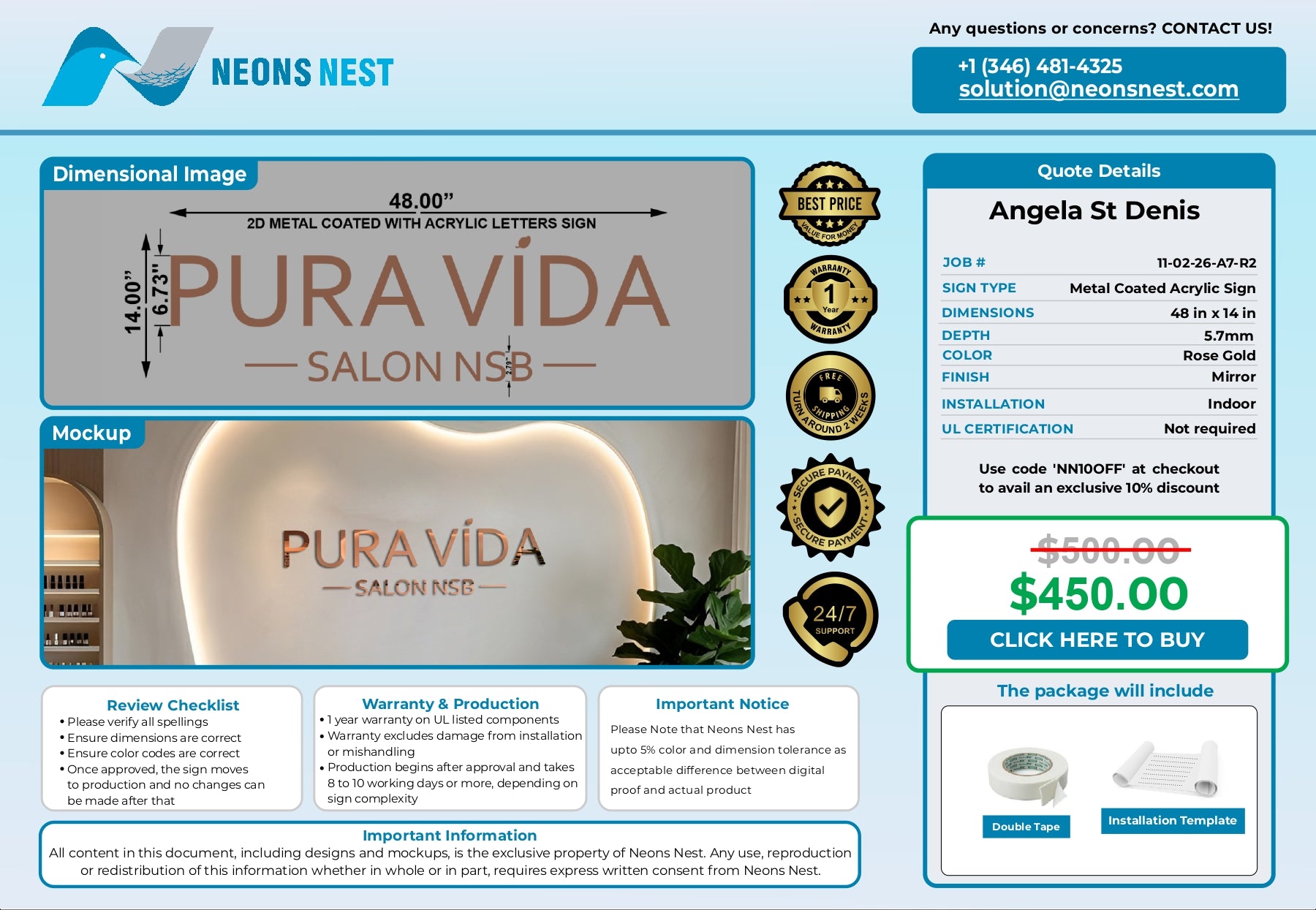 Metal Coated Acrylic Letters-PURA VIDA SALON - Neonsnest.com