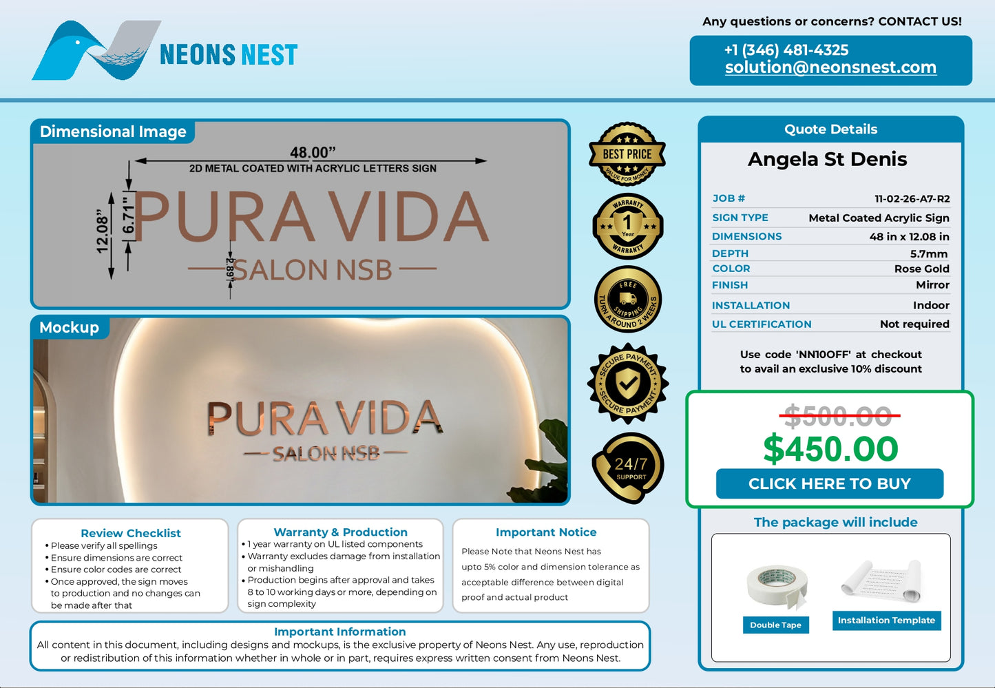 Metal Coated Acrylic Letters-PURA VIDA SALON - Neonsnest.com
