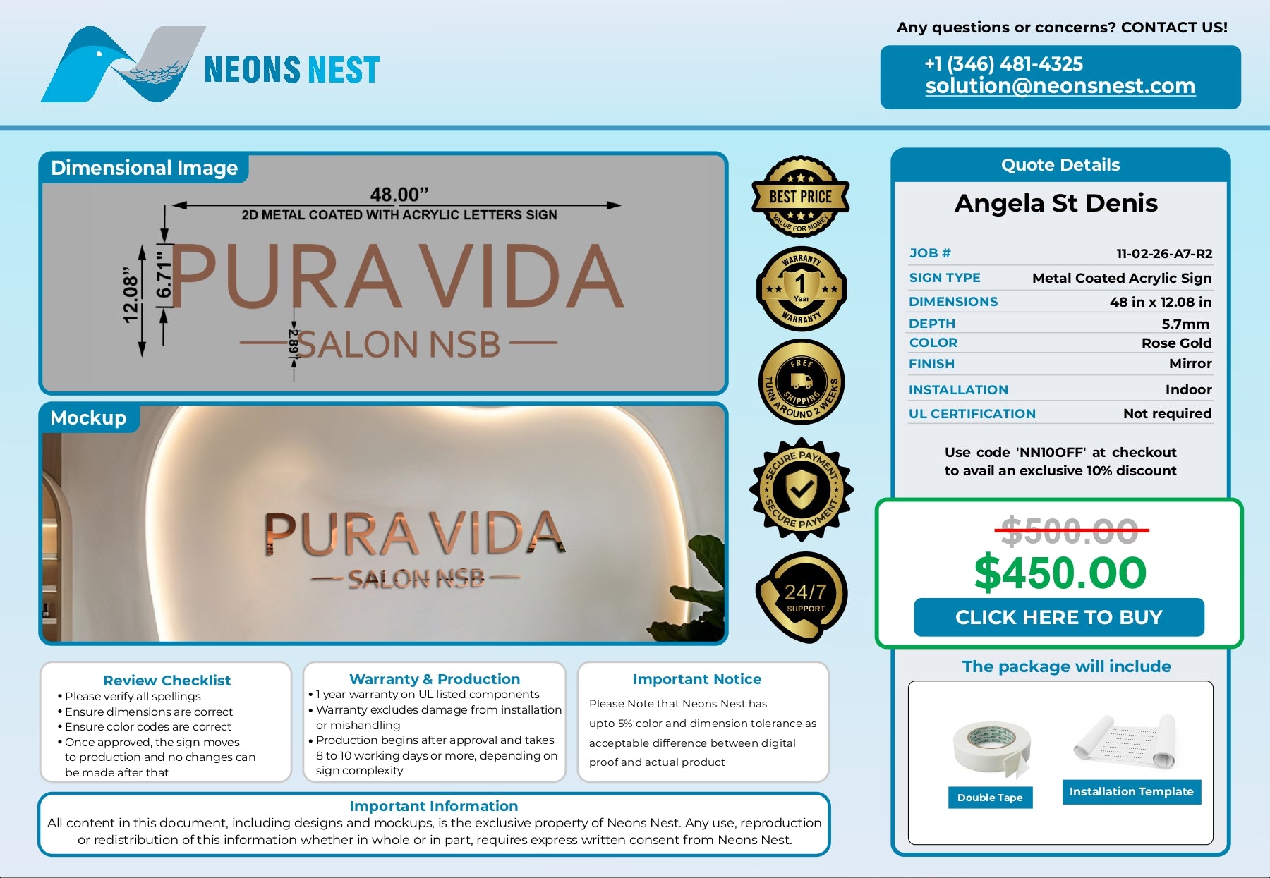 Metal Coated Acrylic Letters-PURA VIDA SALON - Neonsnest.com