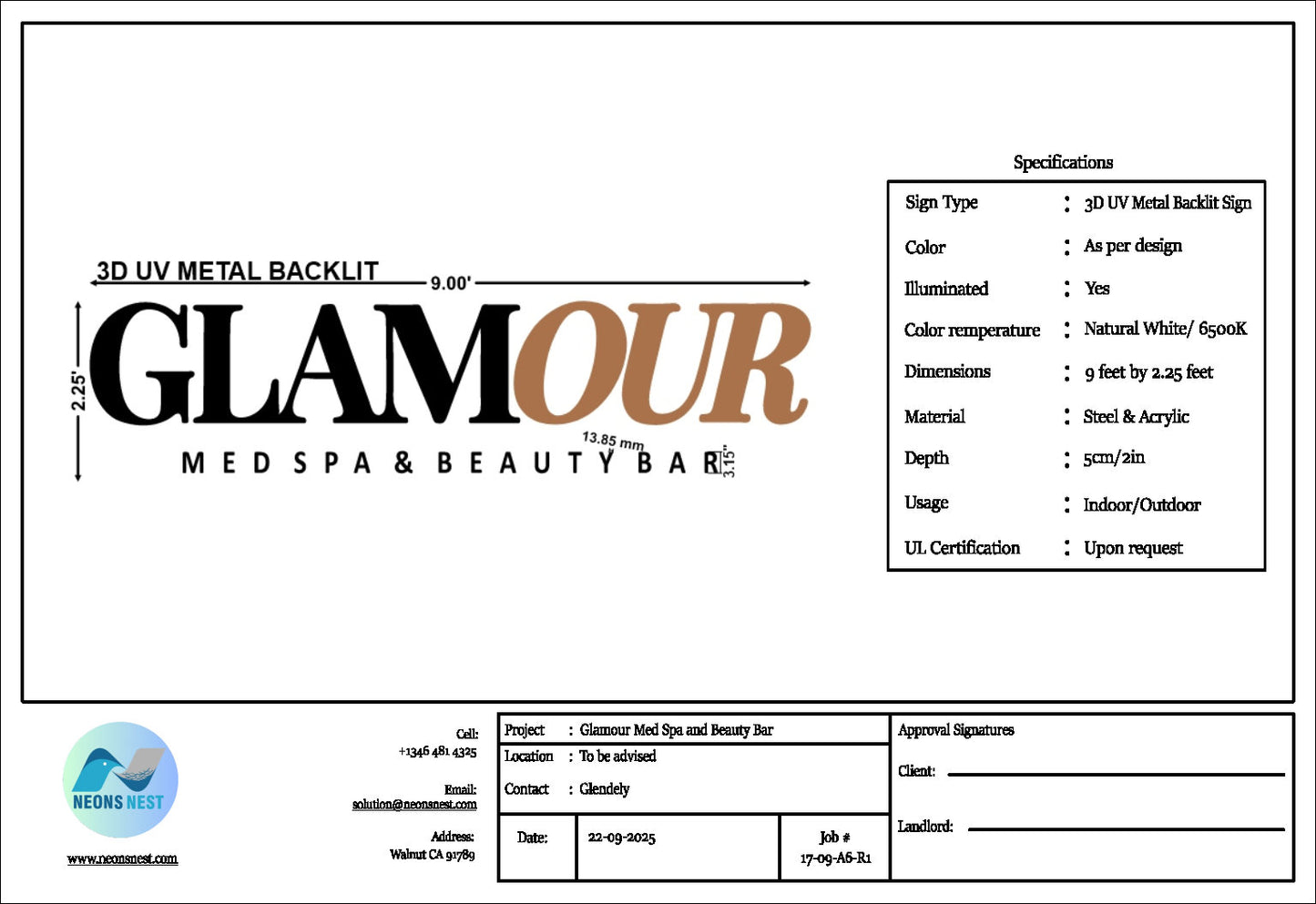 Custom Business Signs For Glamour Med spa and Beauty bar