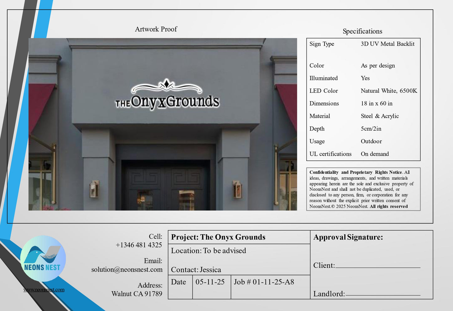 The Onyx Grounds 3D Metal Backlit Sign - Neonsnest.com