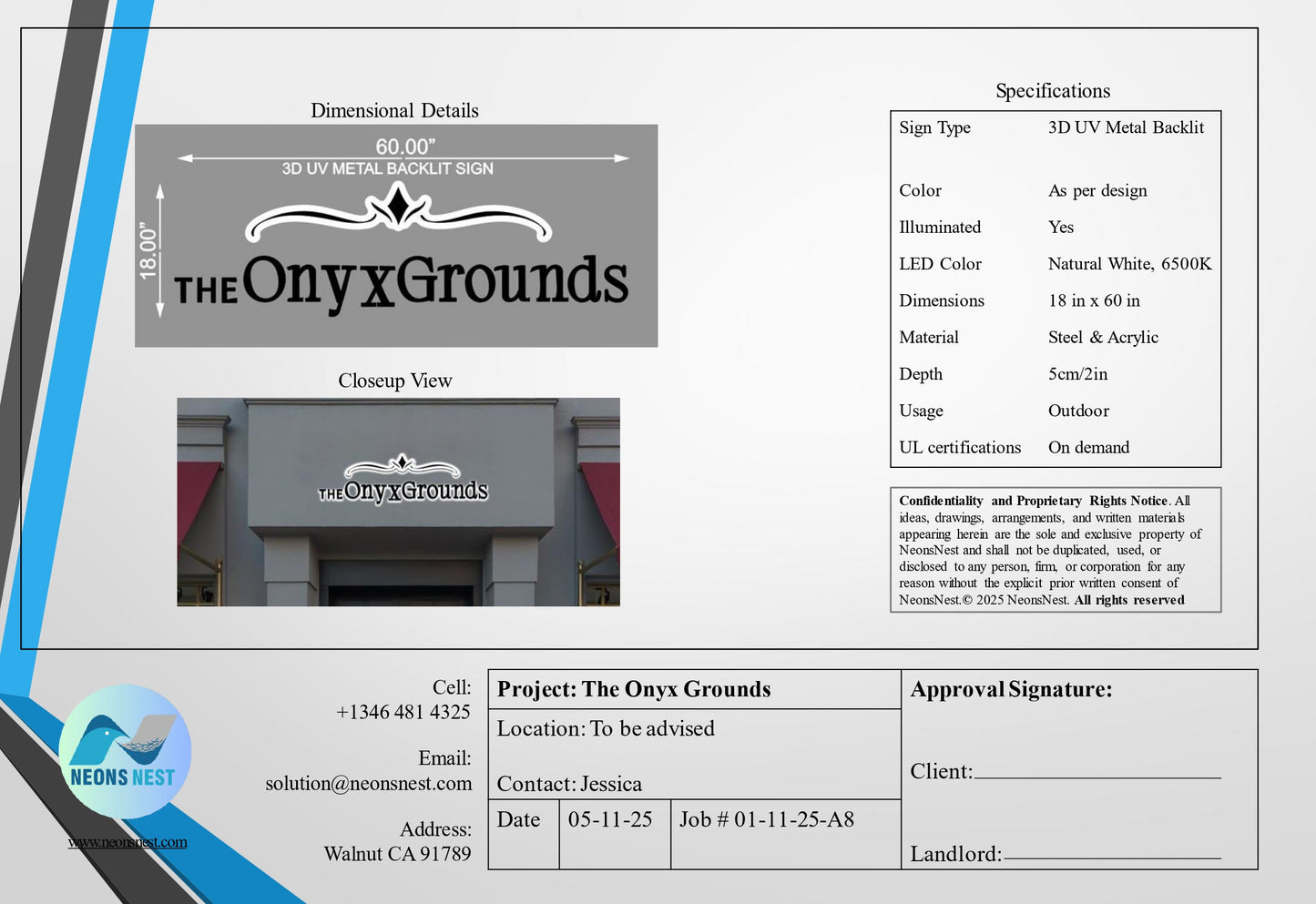 The Onyx Grounds 3D Metal Backlit Sign - Neonsnest.com