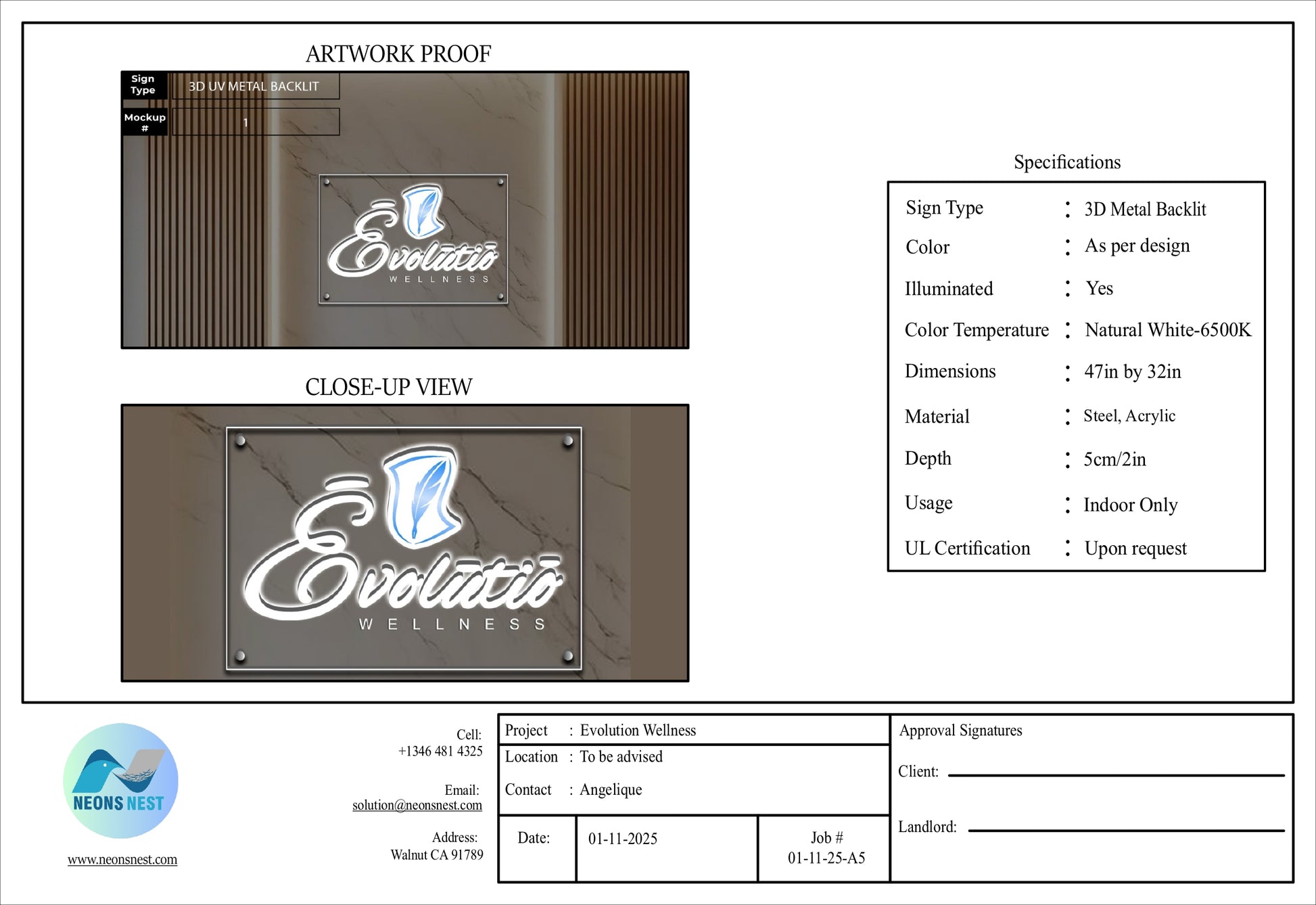 Evolution Wellness Metal Backlit Sign - Neonsnest.com
