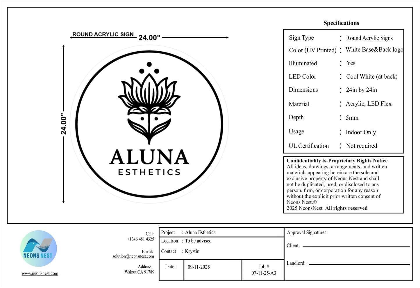 Aluna Aesthetics Round Acrylic Sign
