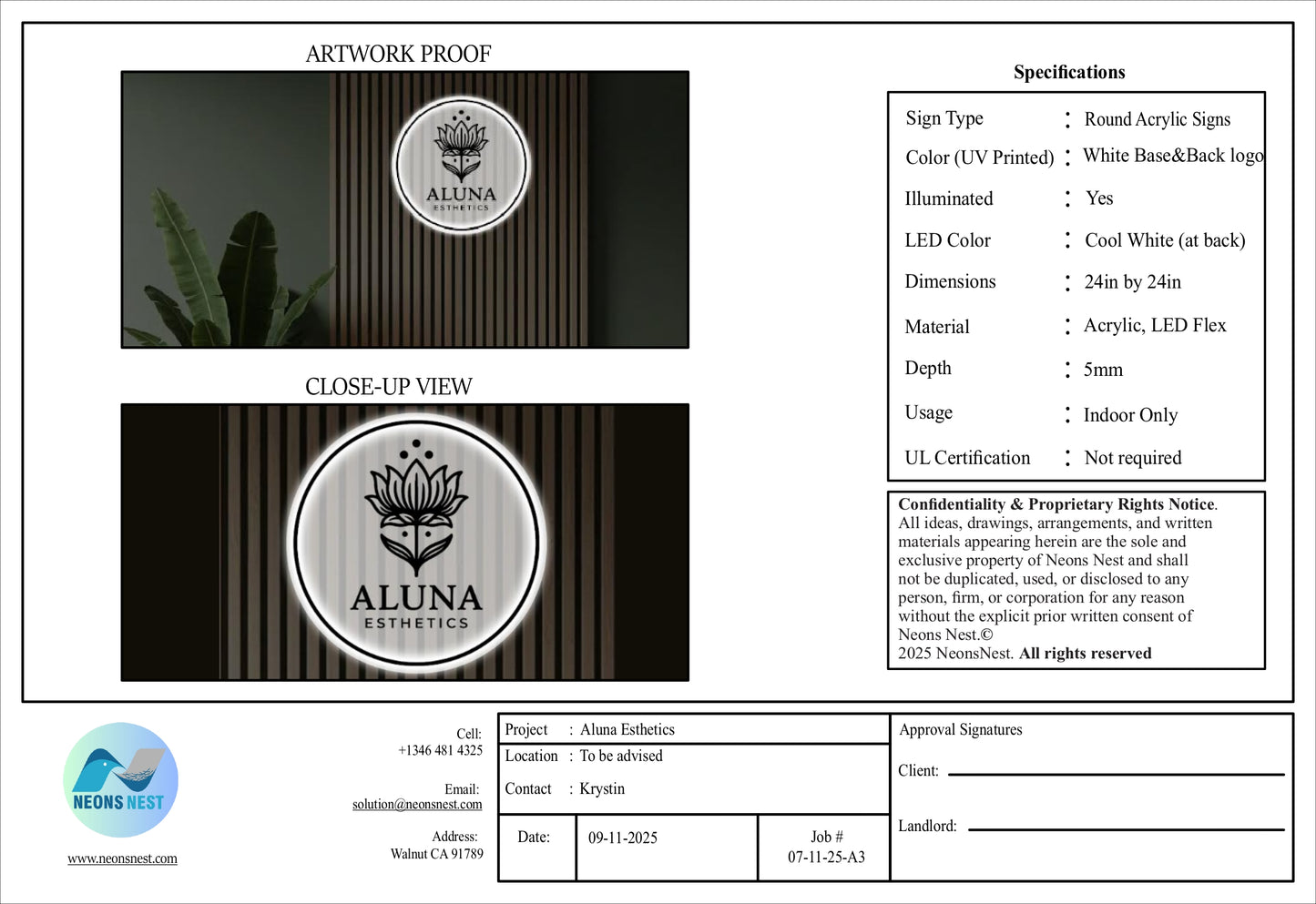 Aluna Aesthetics Round Acrylic Sign