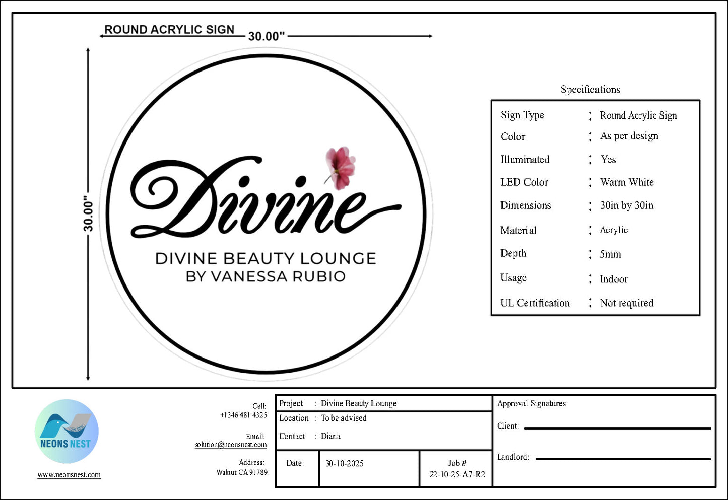 Divine Beauty Lounge Round Acrylic Sign