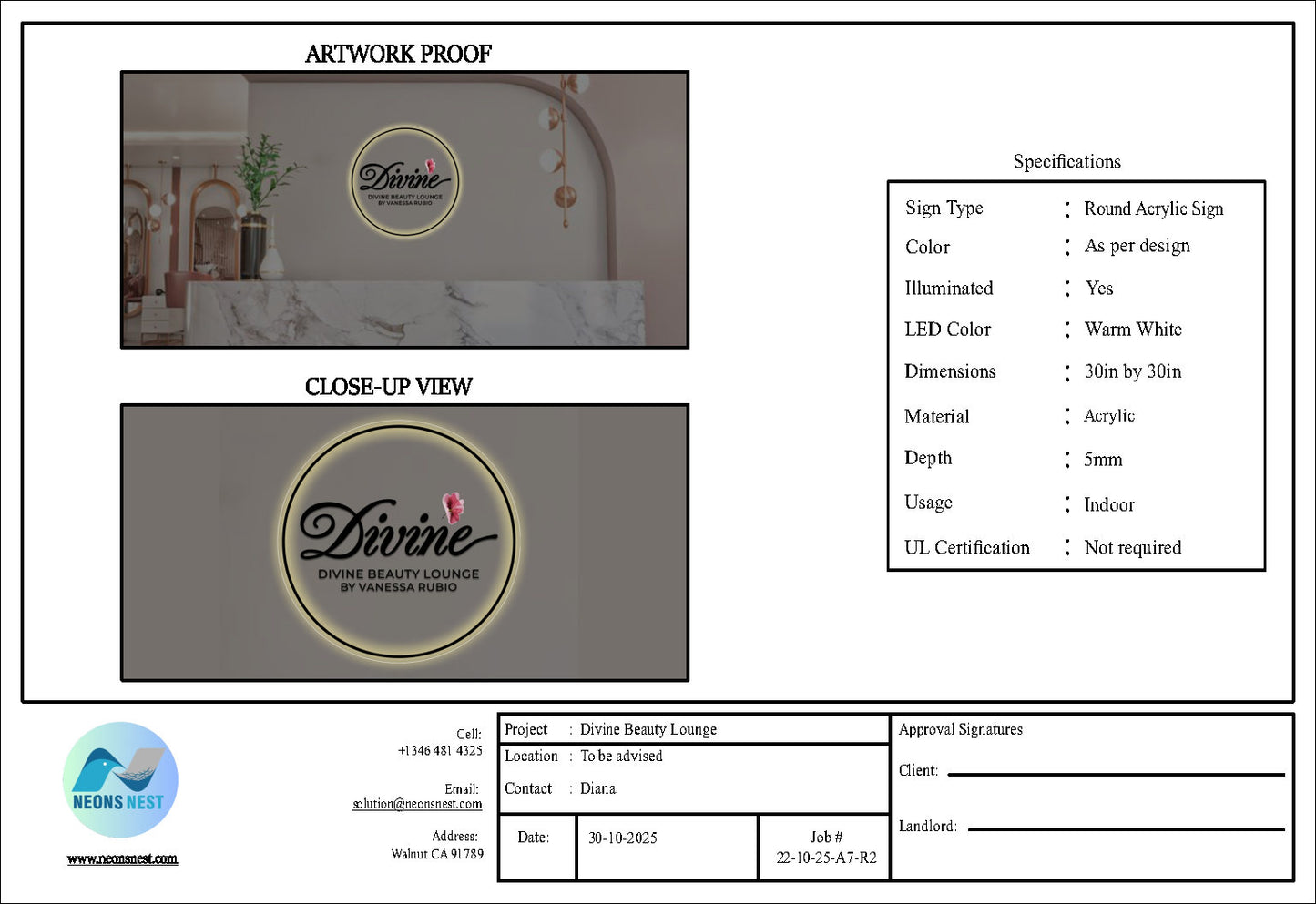 Divine Beauty Lounge Round Acrylic Sign