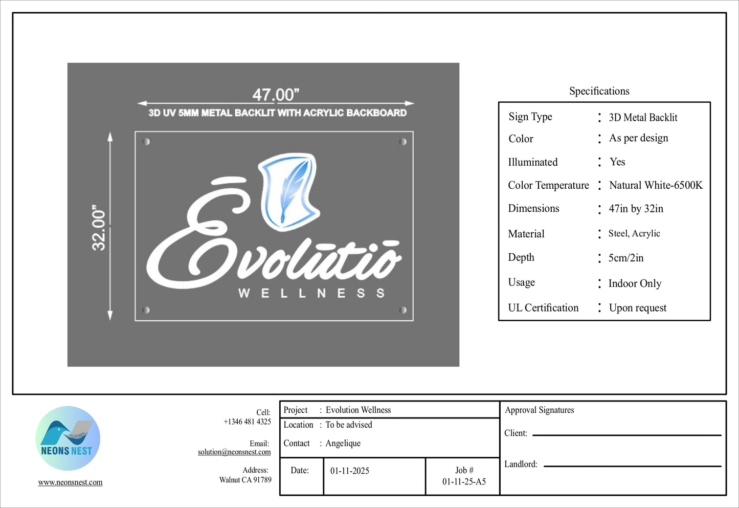 Evolution Wellness Metal Backlit Sign - Neonsnest.com