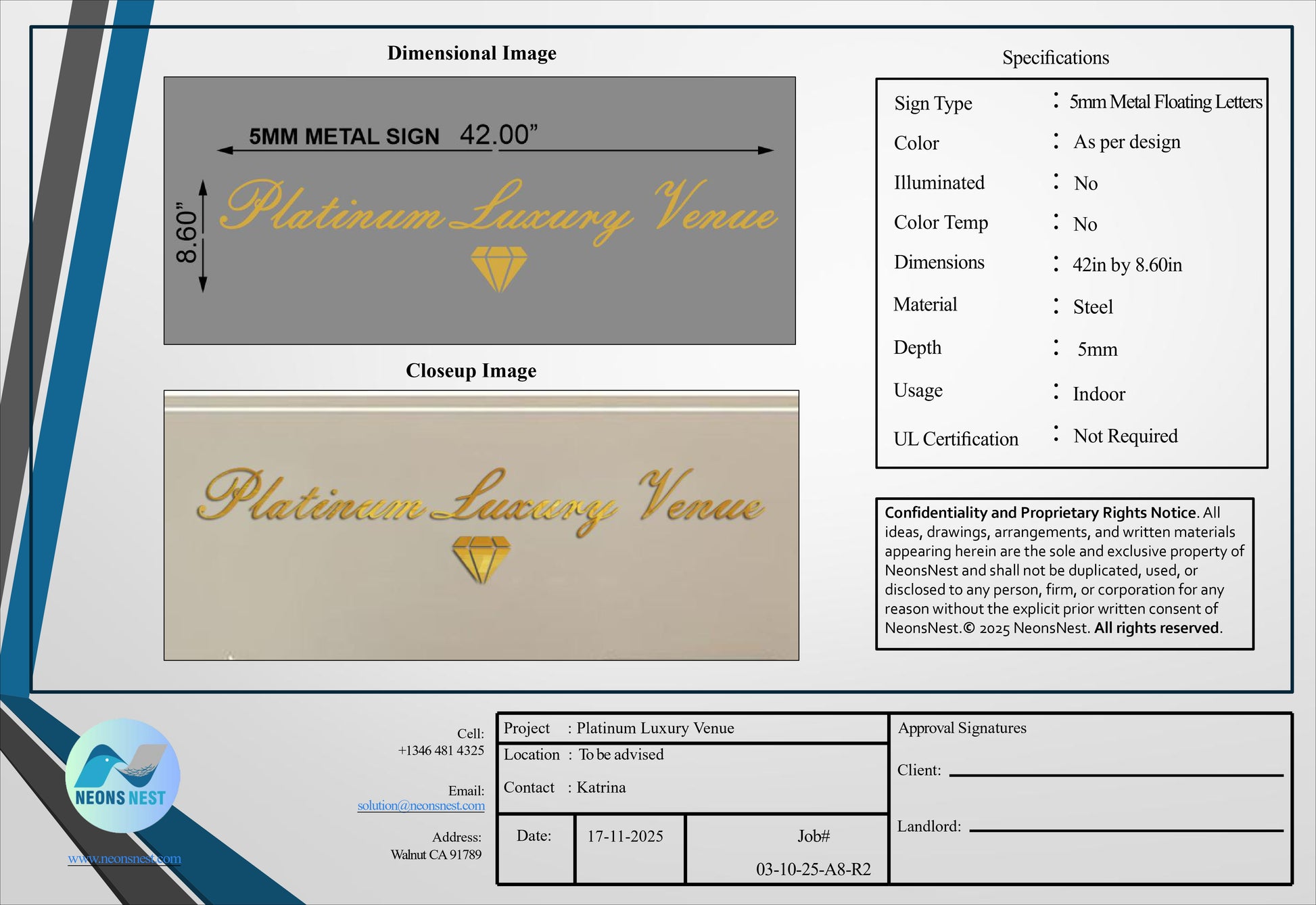 Platinum Luxury Venue 5mm Metal Sign - Neonsnest.com